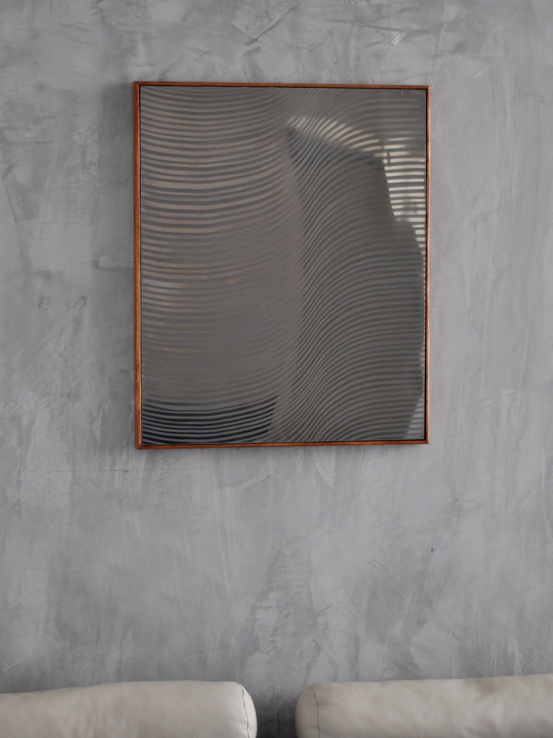 Metal Drawing No.2 - reflective wall sculpture in stainless steel — close-up