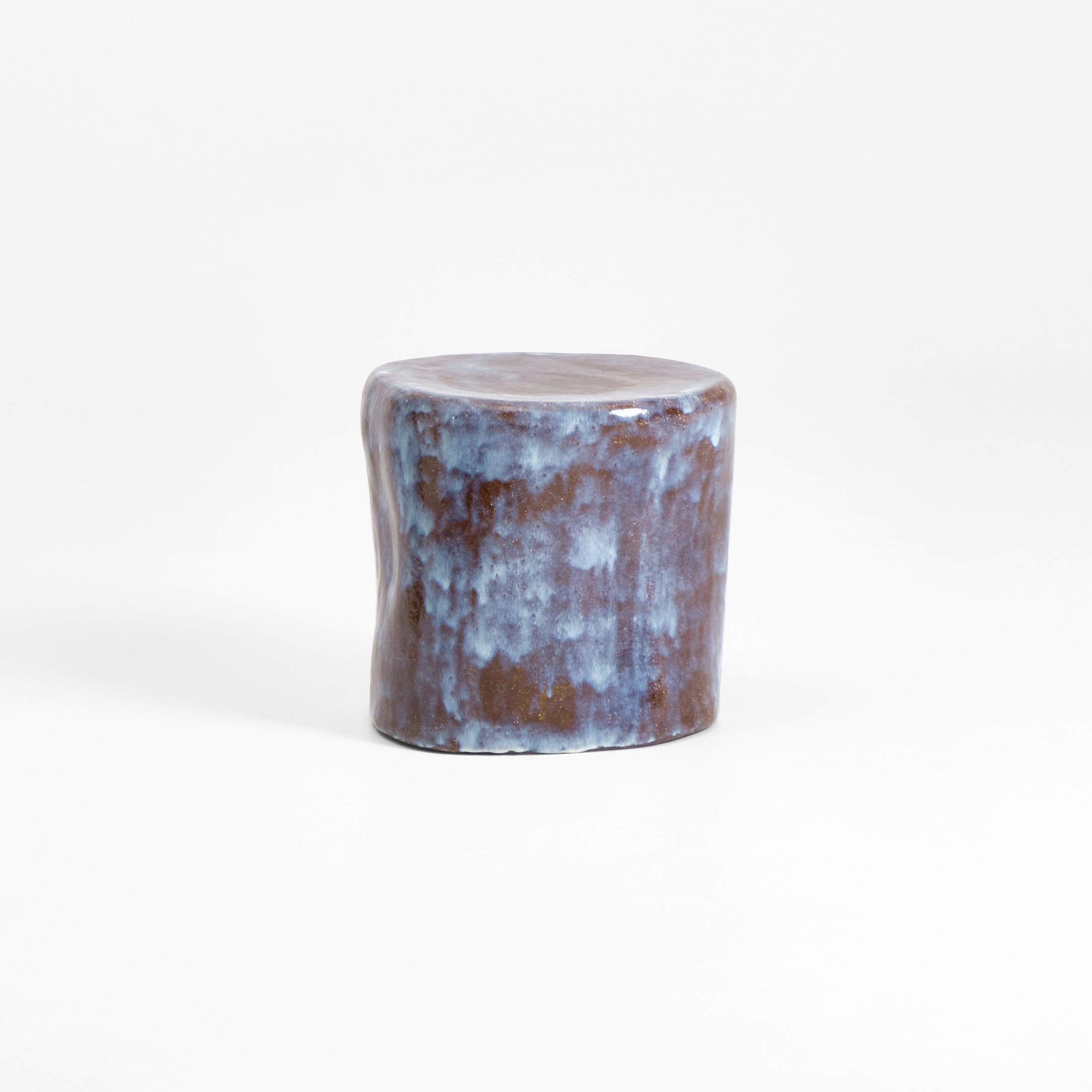 Ceramic Side Table (small) — angled view of blue glazed surface