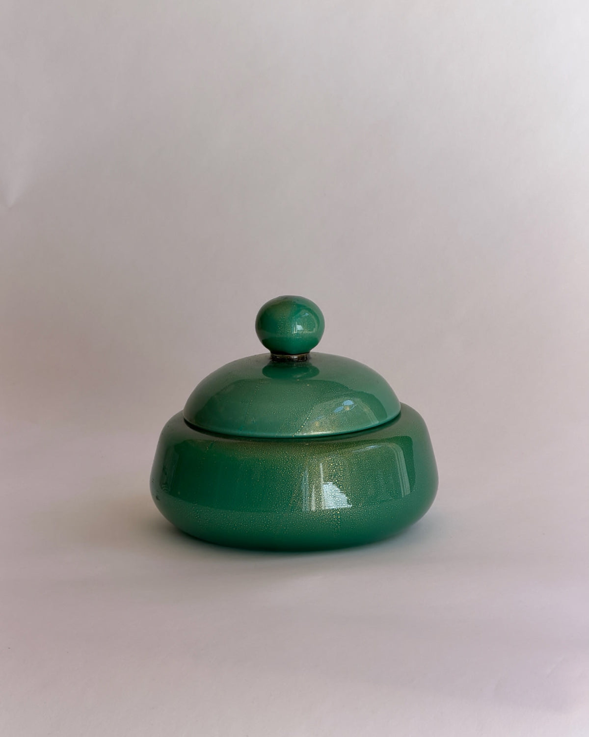Vintage large green/golden Murano bonbonniere by Millefiori Interior | The Oblist