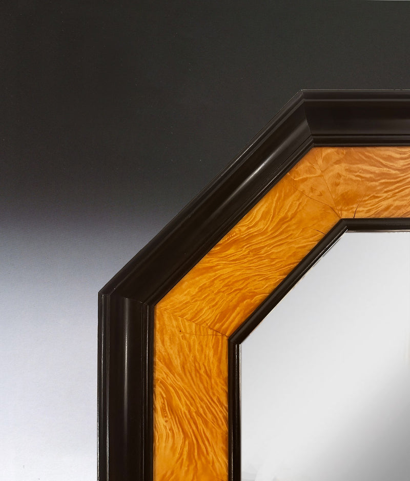 Lacquered Wood Mirror by Jean Claude Mahey — close-up of octagonal frame detail