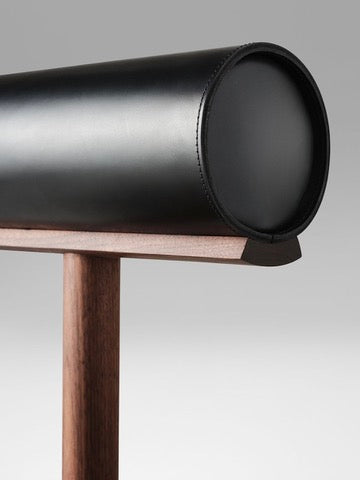 UNA Chair by Estudio Persona — close-up of black leather backrest