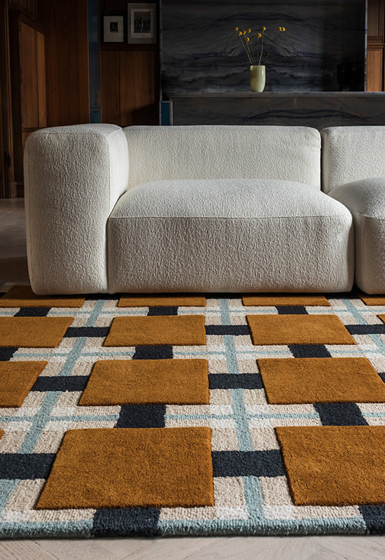 'Ochre Fields' Handmade Wool Rug by Evelina Kroon — close-up