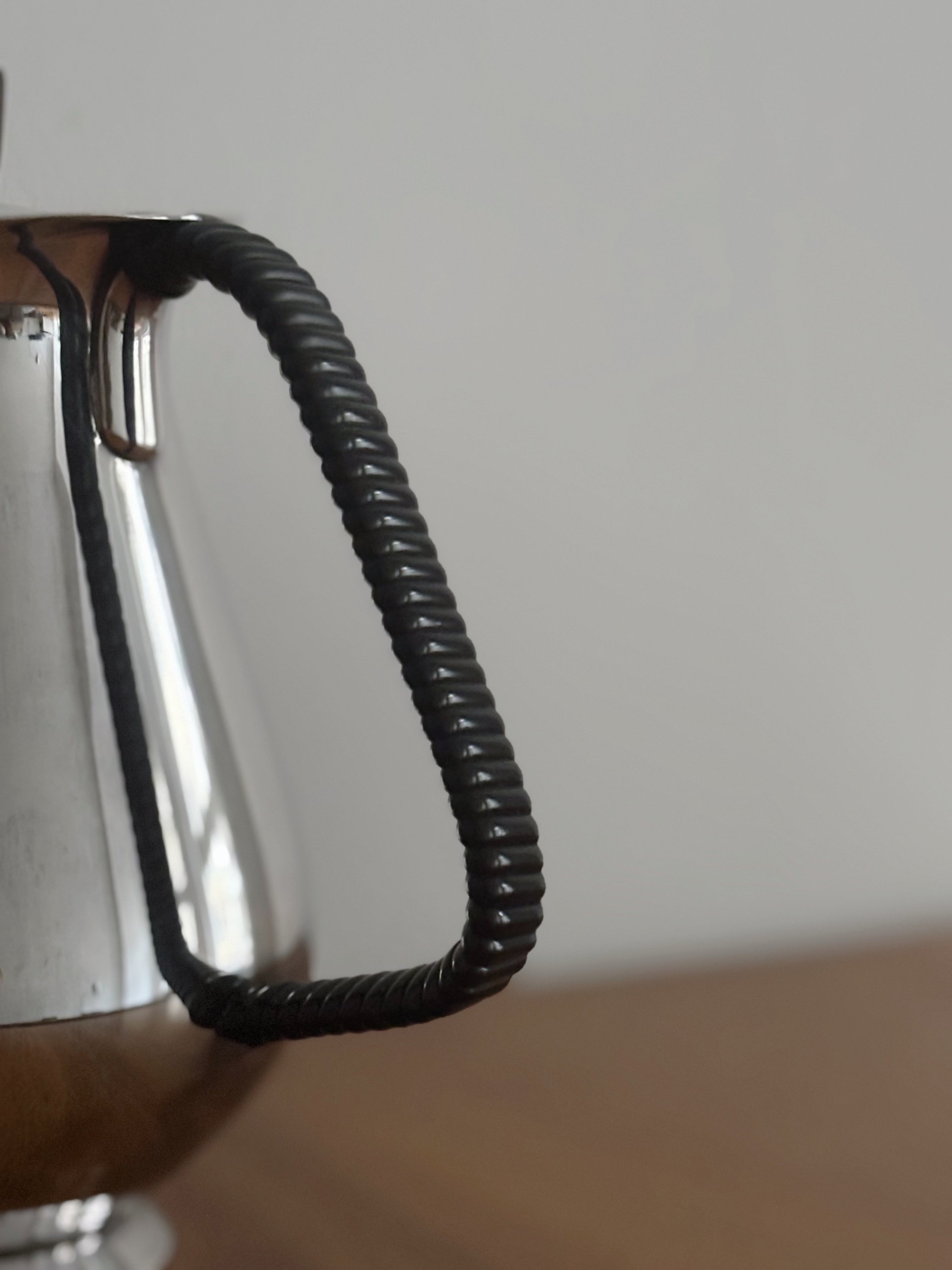 Danish Silver Plated Coffee Set, 2-Piece (c. late 1950s–early 1960s) — close-up of handle on polished silver pot