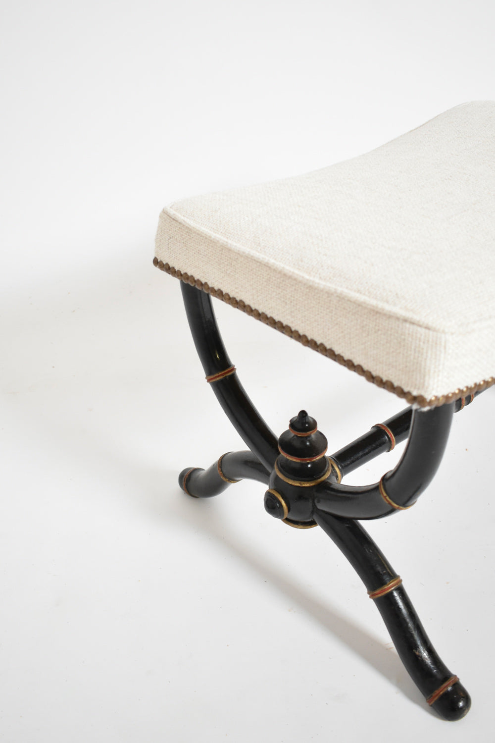 Napoleon III Curule Faux Bamboo Stool, XIXth c. — side angle