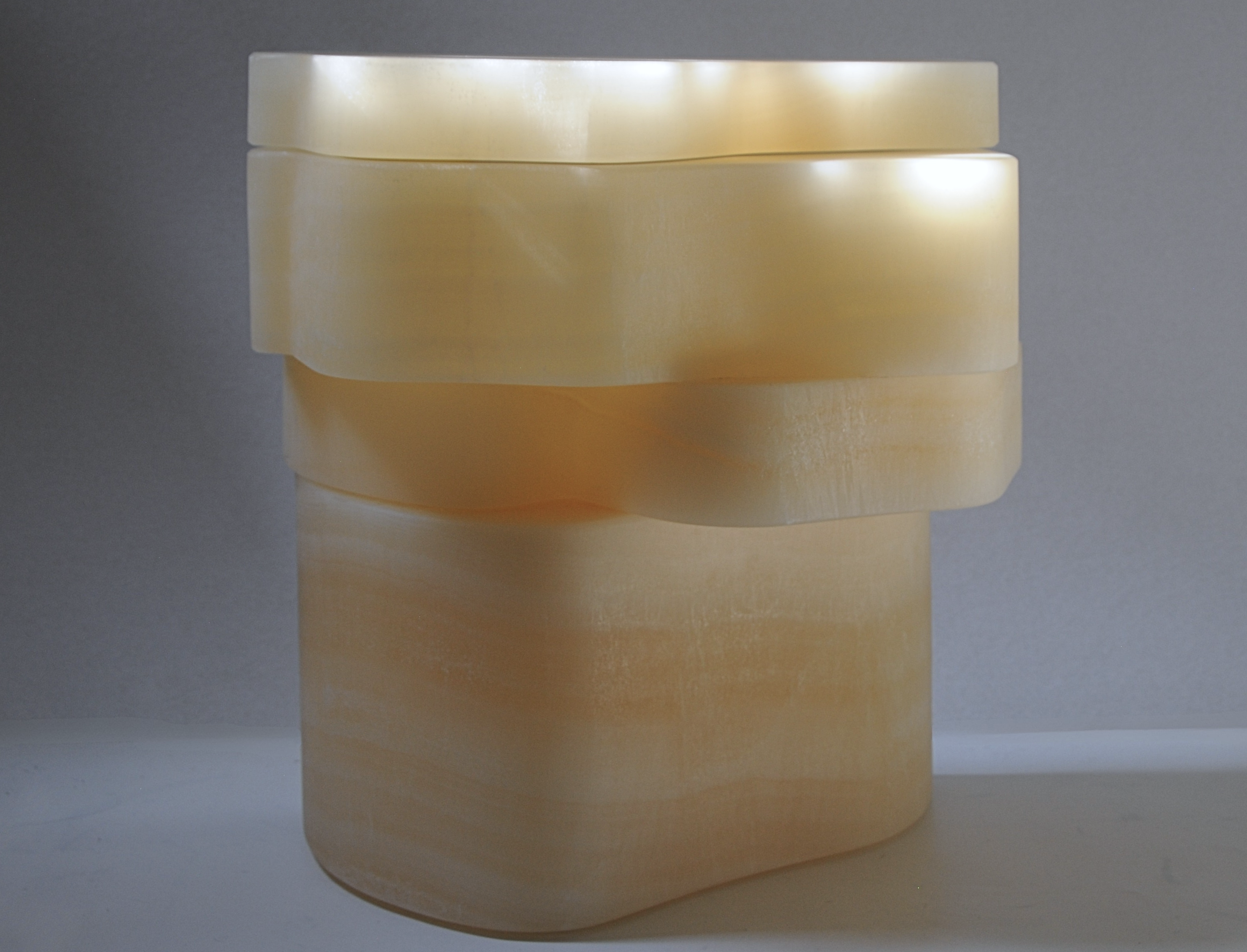 White Moth Nightstand / Side Table in White Onyx Marble — detail view