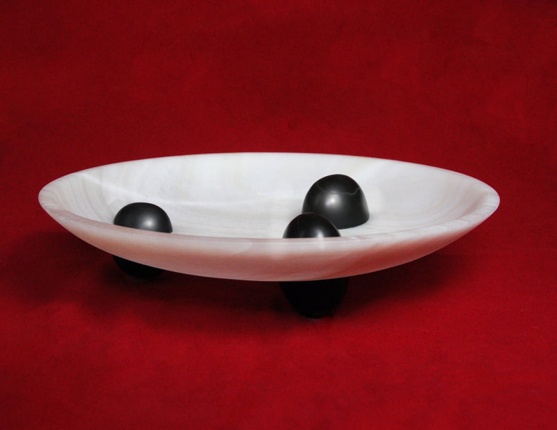 Uovo Bowl, in Stone and Onyx — close-up of bowl with black accents