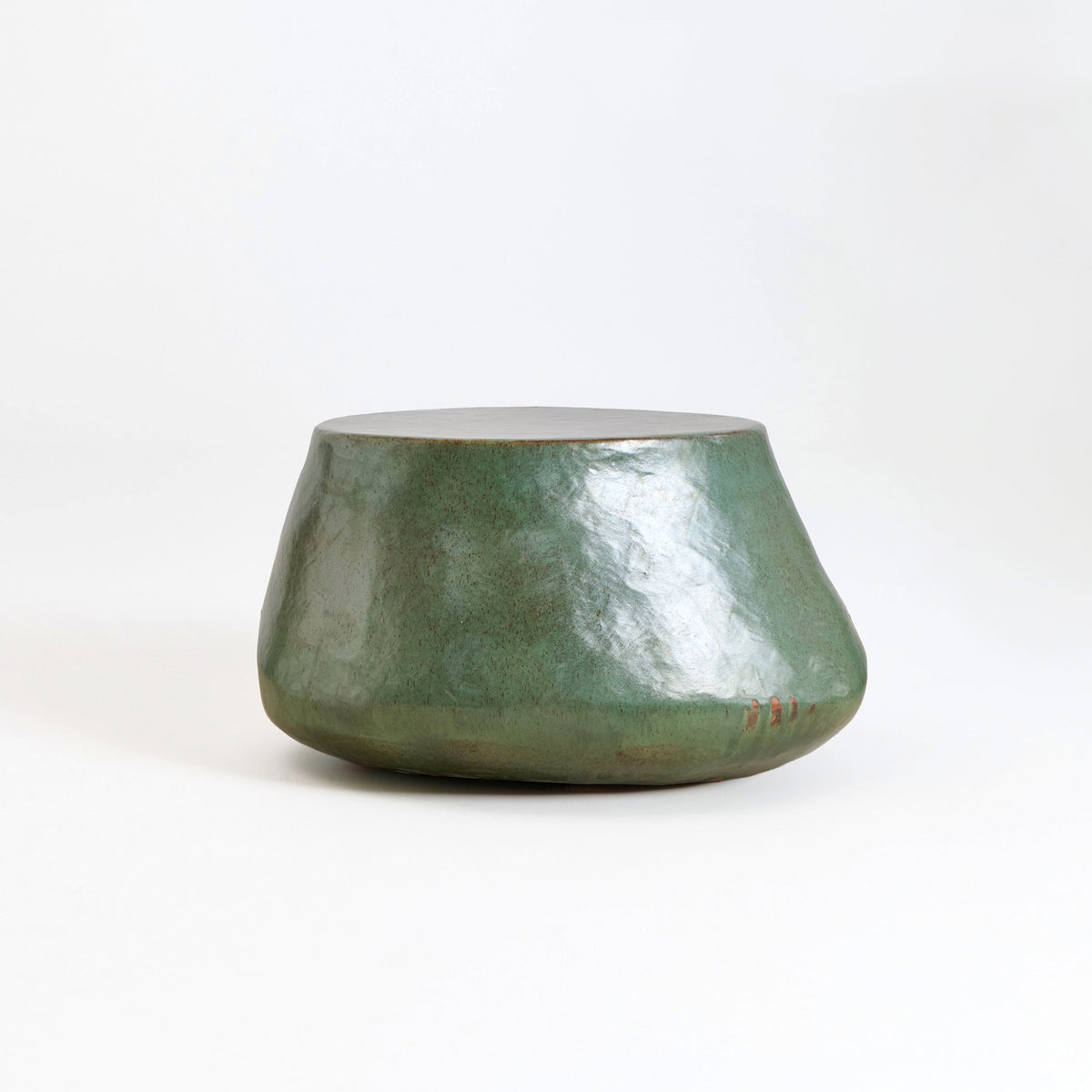 artisanal Ceramic Coffee Table in green — side angle