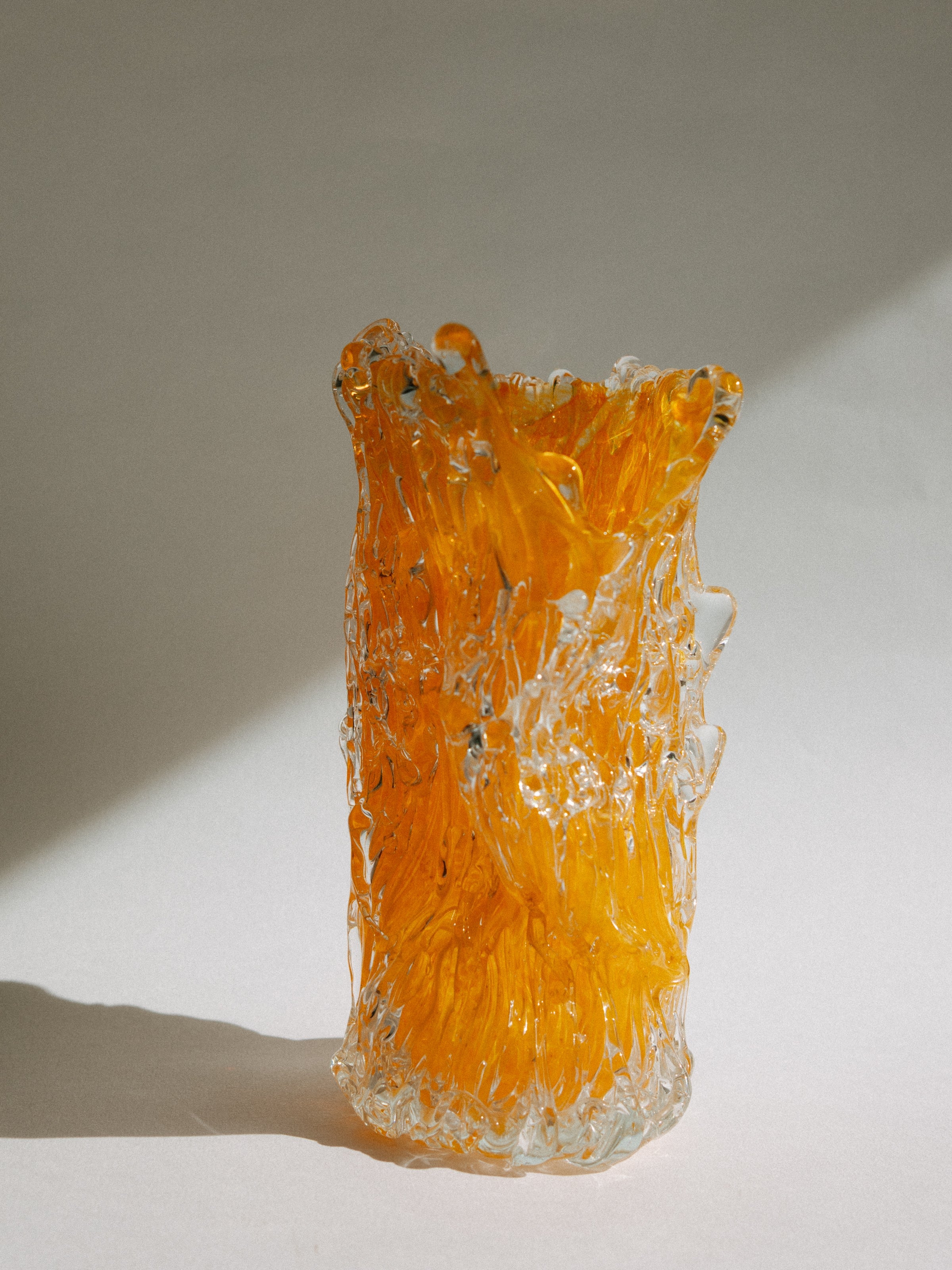 Mihai Topescu Signed Studio Art Glass 'Overlaid Lattice' Vase in Clementine Orange by Trove Paris | The Oblist