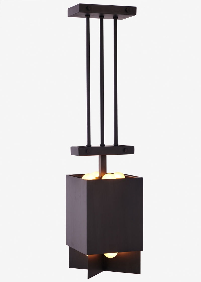 Wind Single' Pendant Light — close-up of black metal structure with light bulbs