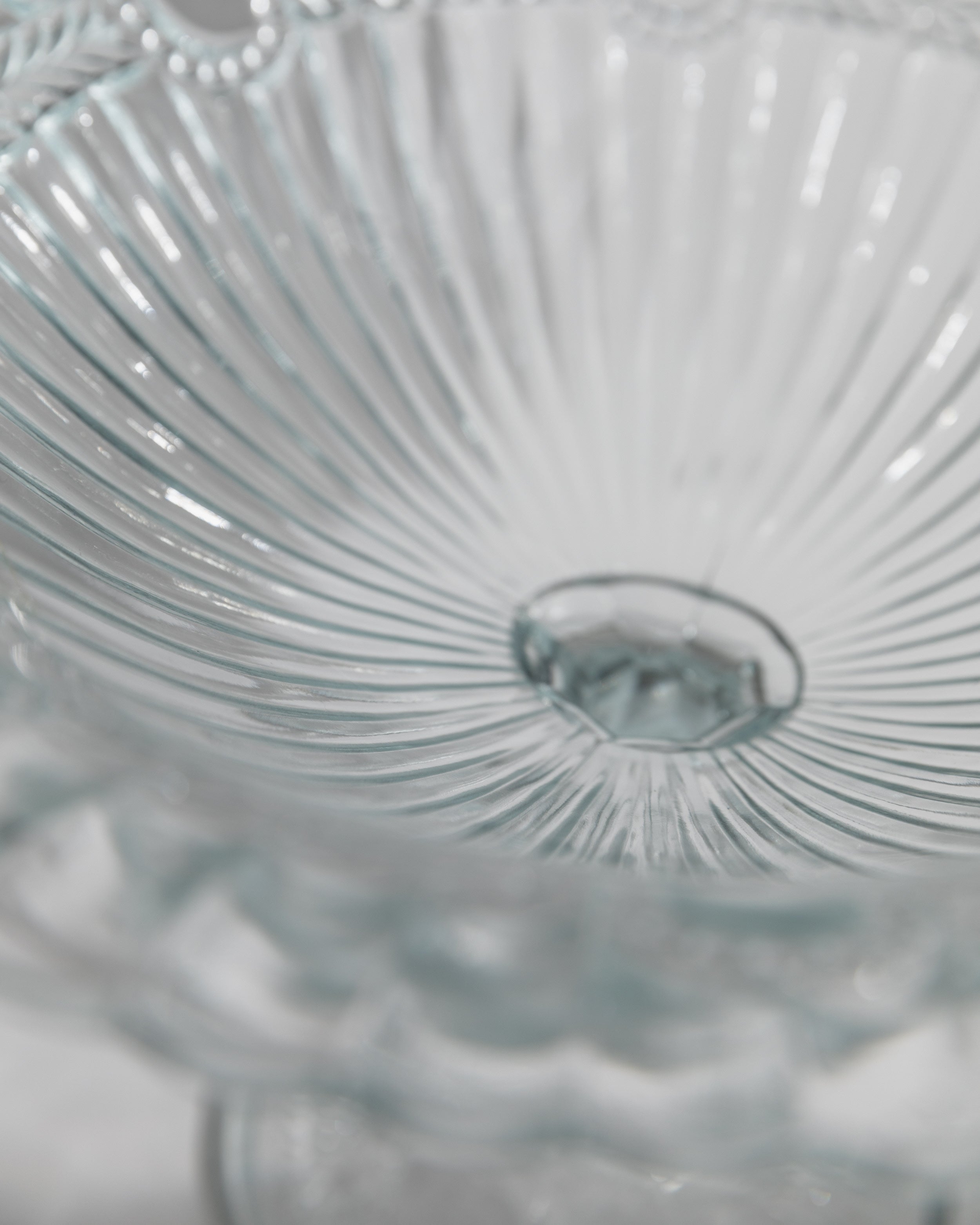 Close-up detail of radial glass ridges on 1910s Polish serving dish