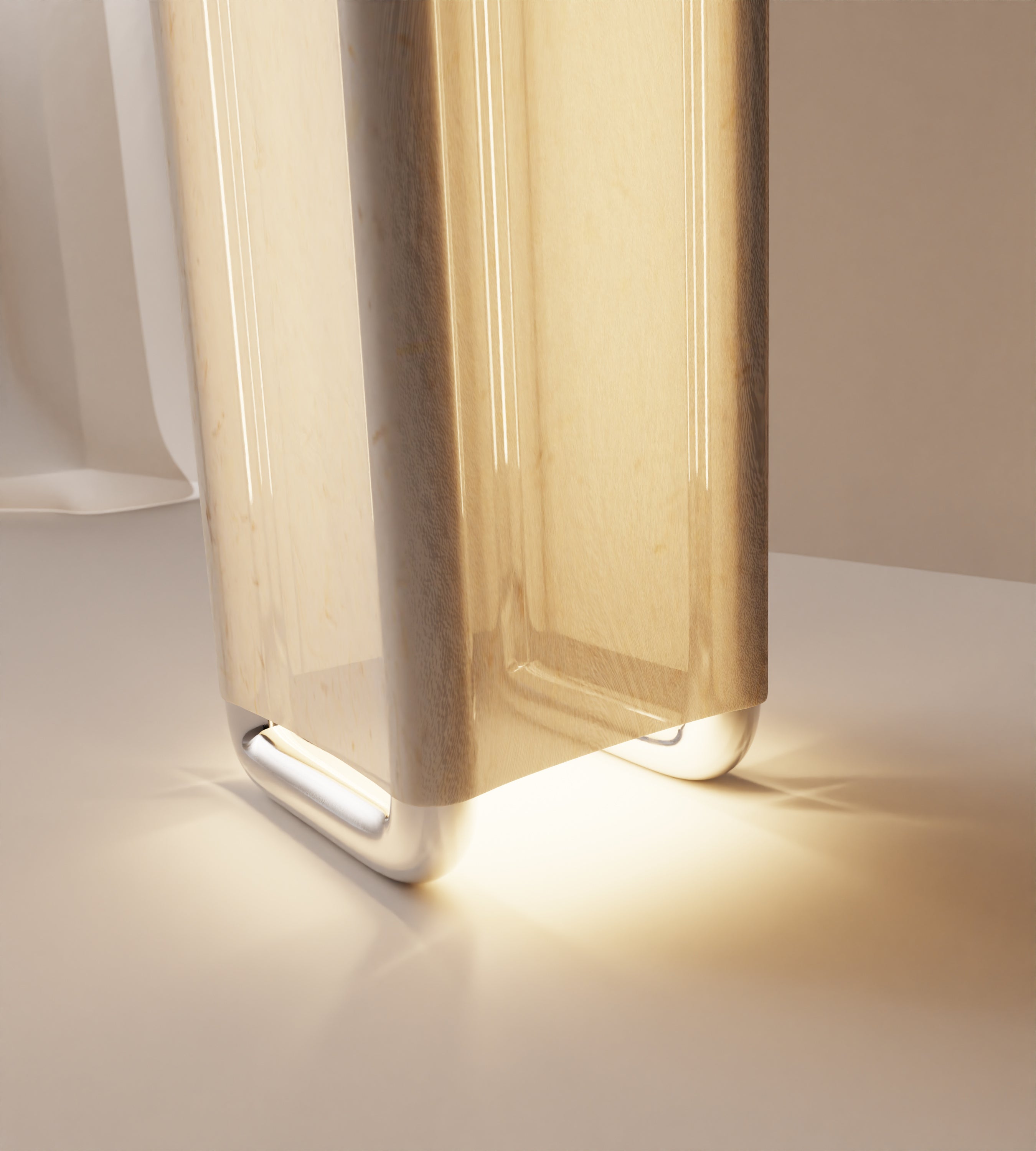 “Xoria” Floor Lamp | Stainless Steel Linen — top view highlighting warm light glow