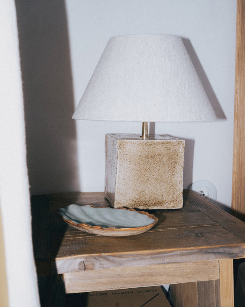 Arouca Table Light Brown Sugar by Project 213A | The Oblist — handcrafted concrete base, light fabric shade