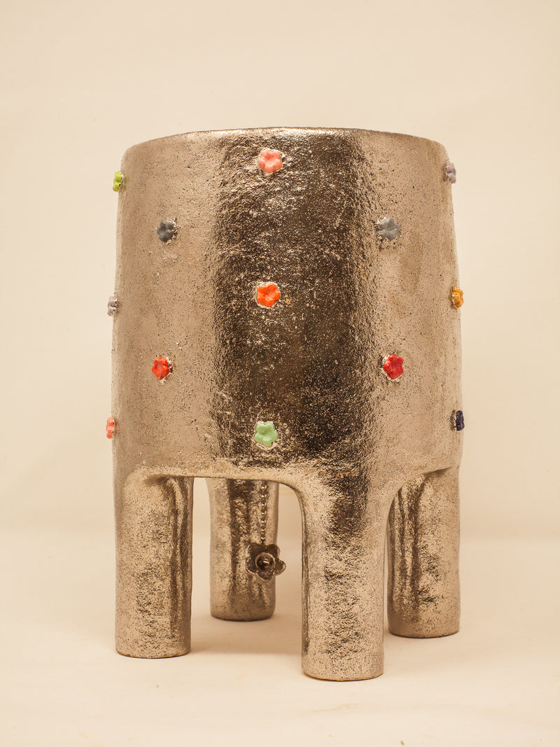 Nocturne palladium table lamp with colorful gemstone inlays on legs