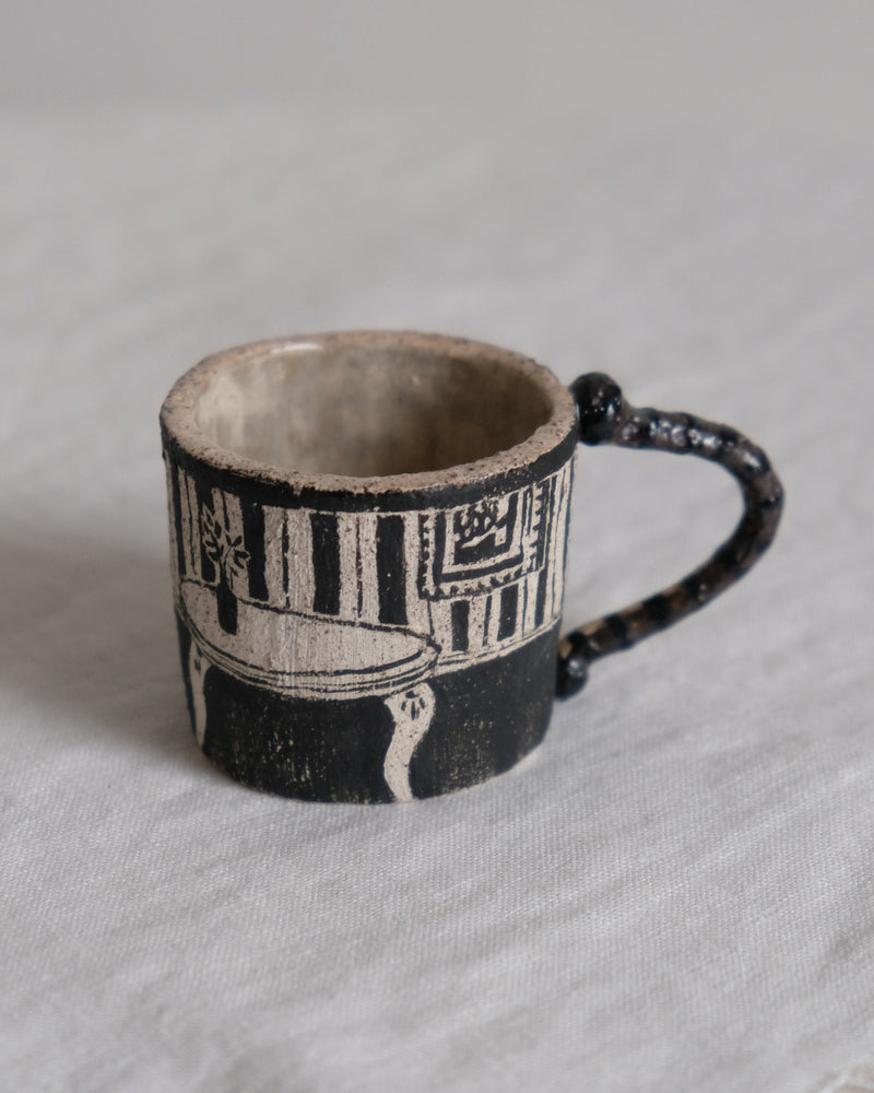 Chamber – Hand-Built Ceramic Cup — close-up of black and white design