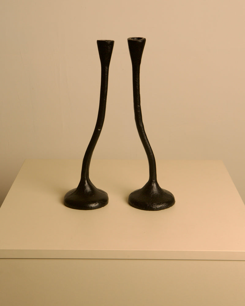 Pair of "Torsadé" Candleholders in Black Cast Aluminum by Treaptyque | The Oblist — vintage black aluminum design