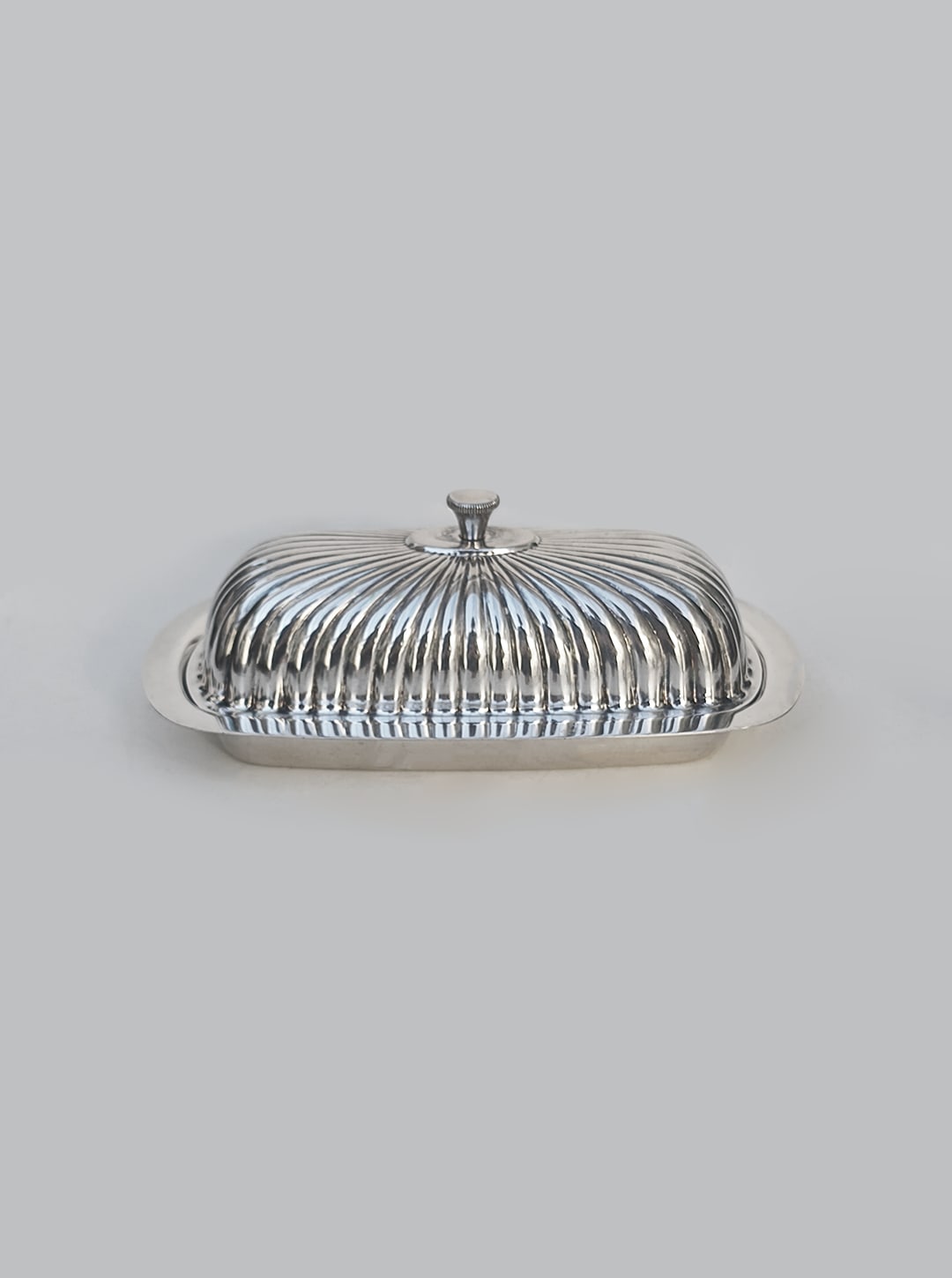 Silver-plated Butter Dish — top view on light gray background
