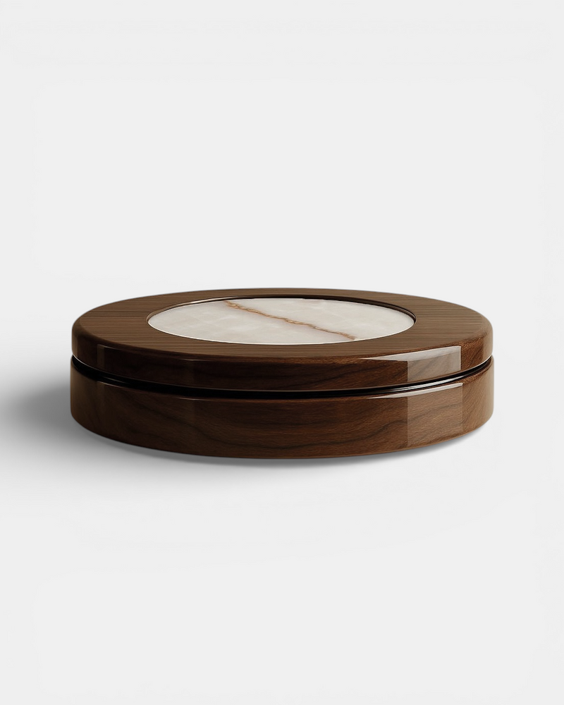 Yoyo Wooden And Shell Onyx Coffee Table by Marbera | The Oblist — handcrafted walnut and onyx