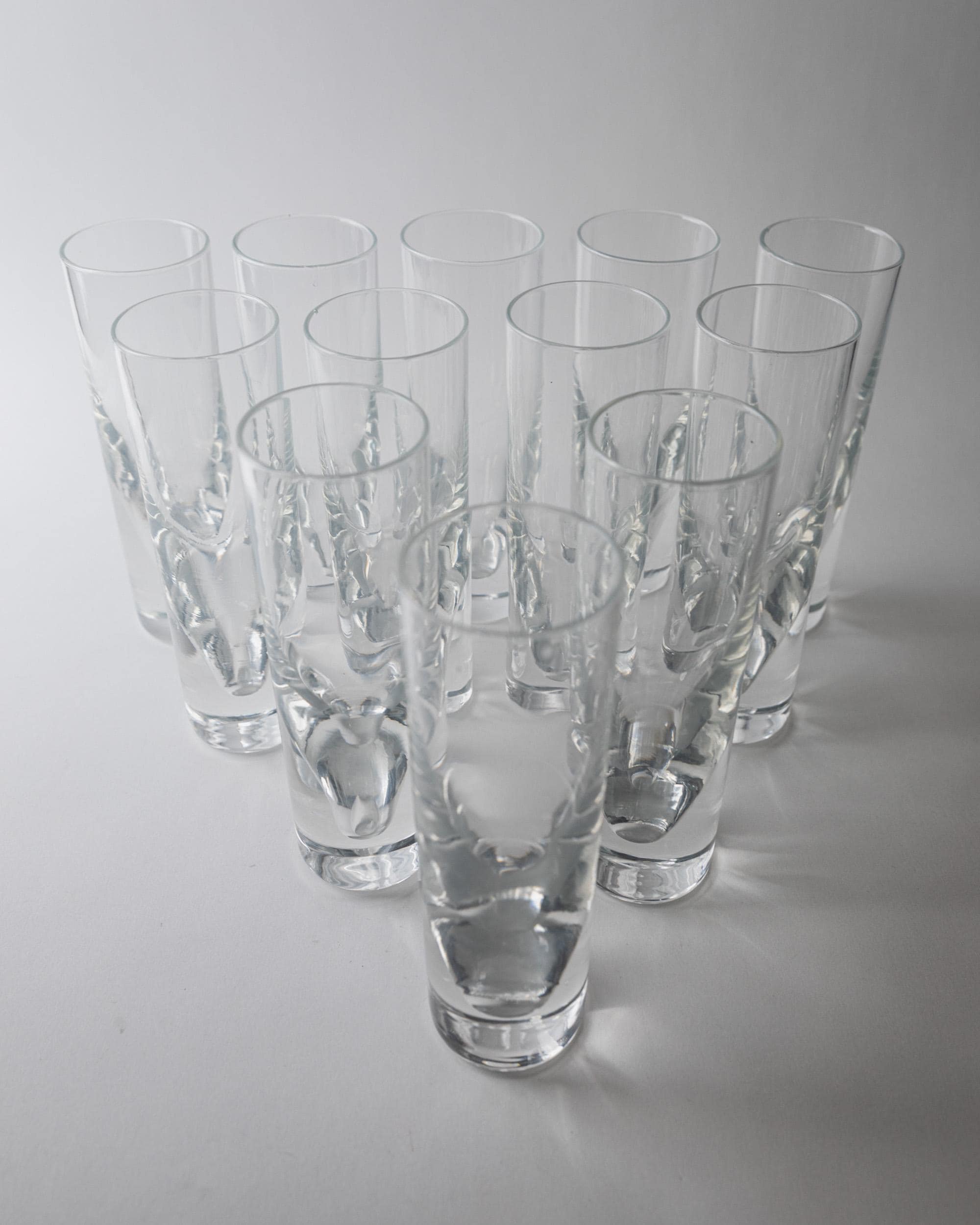 Vintage 1960s Drinking Glass Set of 12, Clear Murano Art Glass Design by Carlo Moretti Model Bullet, Italian Tableware, Elegant Gift Idea — side angle