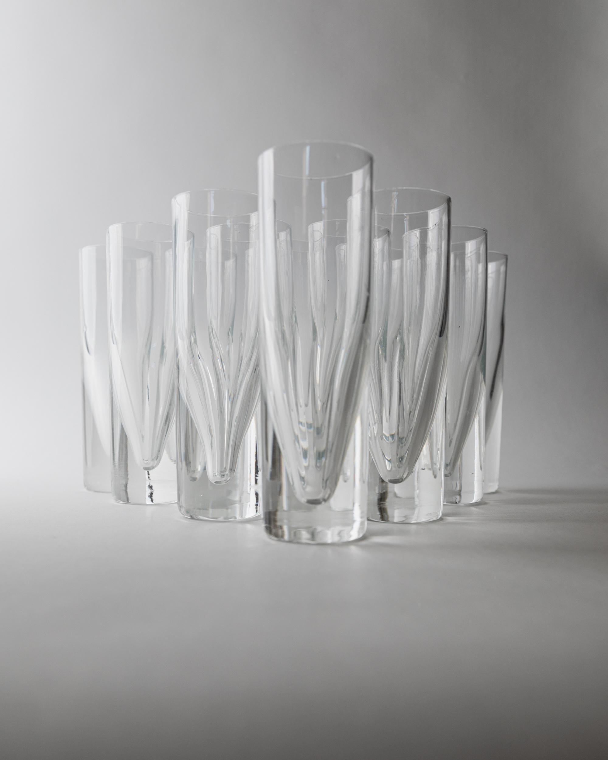 Vintage 1960s Drinking Glass Set of 12, Clear Murano Art Glass Design by Carlo Moretti Model Bullet, Italian Tableware, Elegant Gift Idea — lifestyle setting