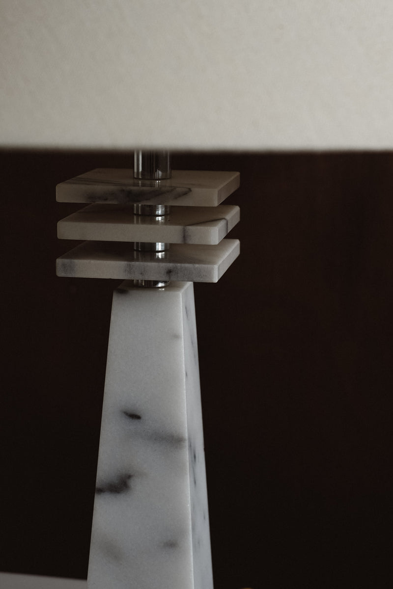 Marble Table Lamp — close-up of marble base with metal accents