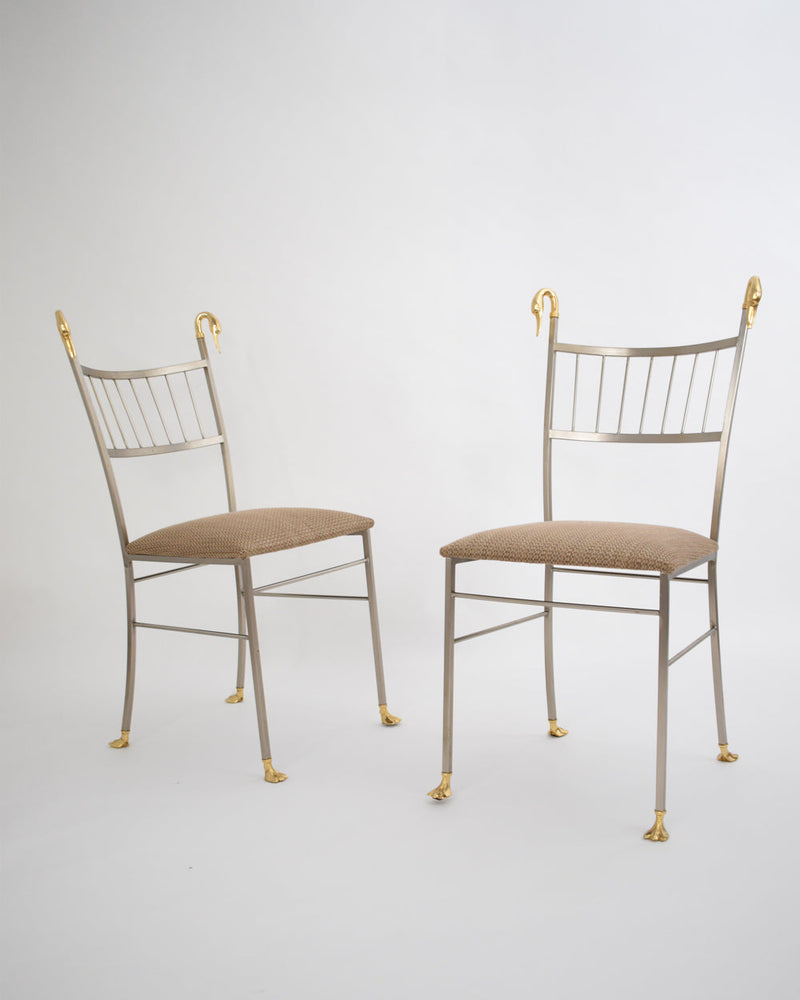 Pair of Swan Chairs by Barracuda Interiors | The Oblist — metal frame, beige upholstery