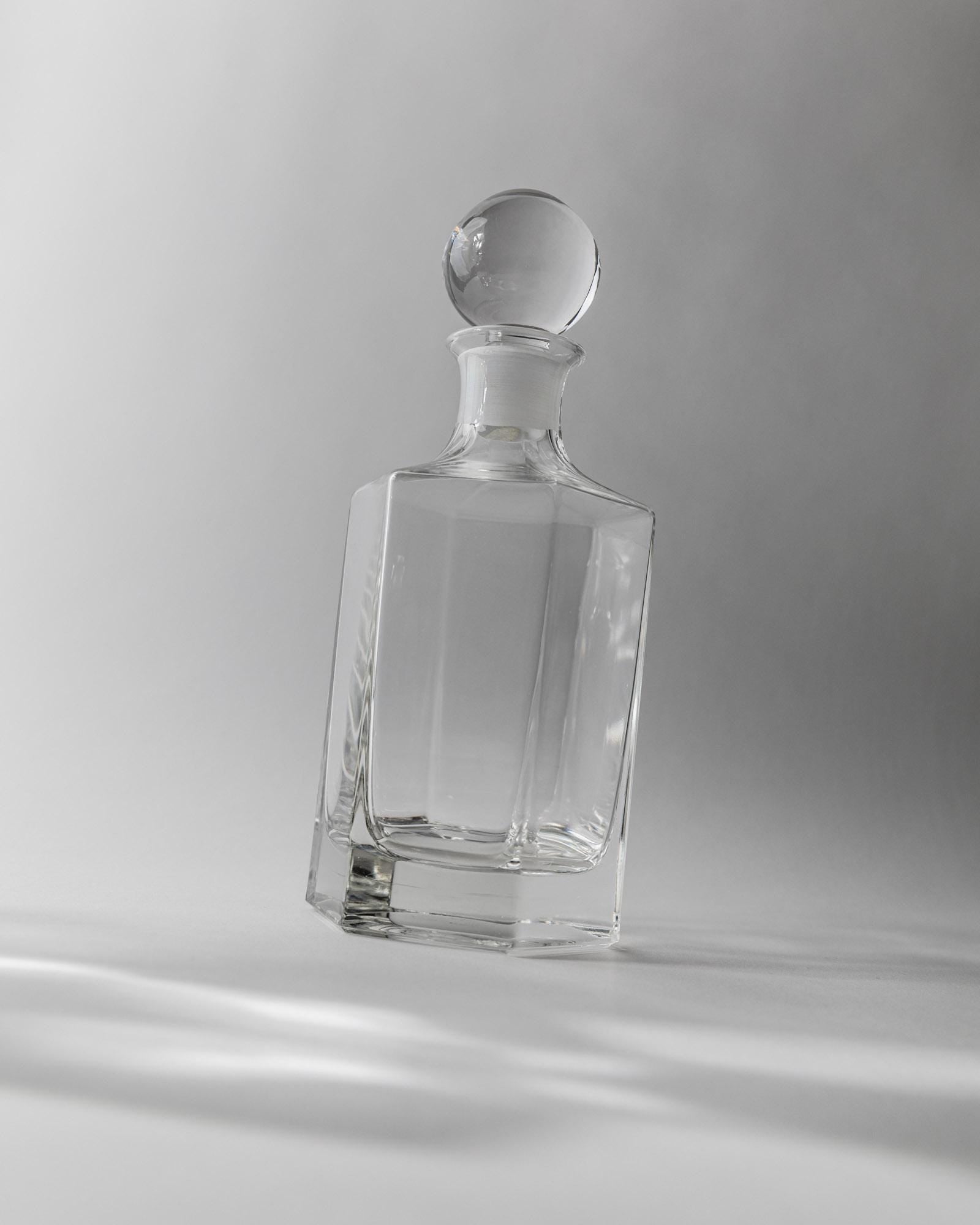 1970s Glass Decanter Set of 2 — angled view of clear glass texture