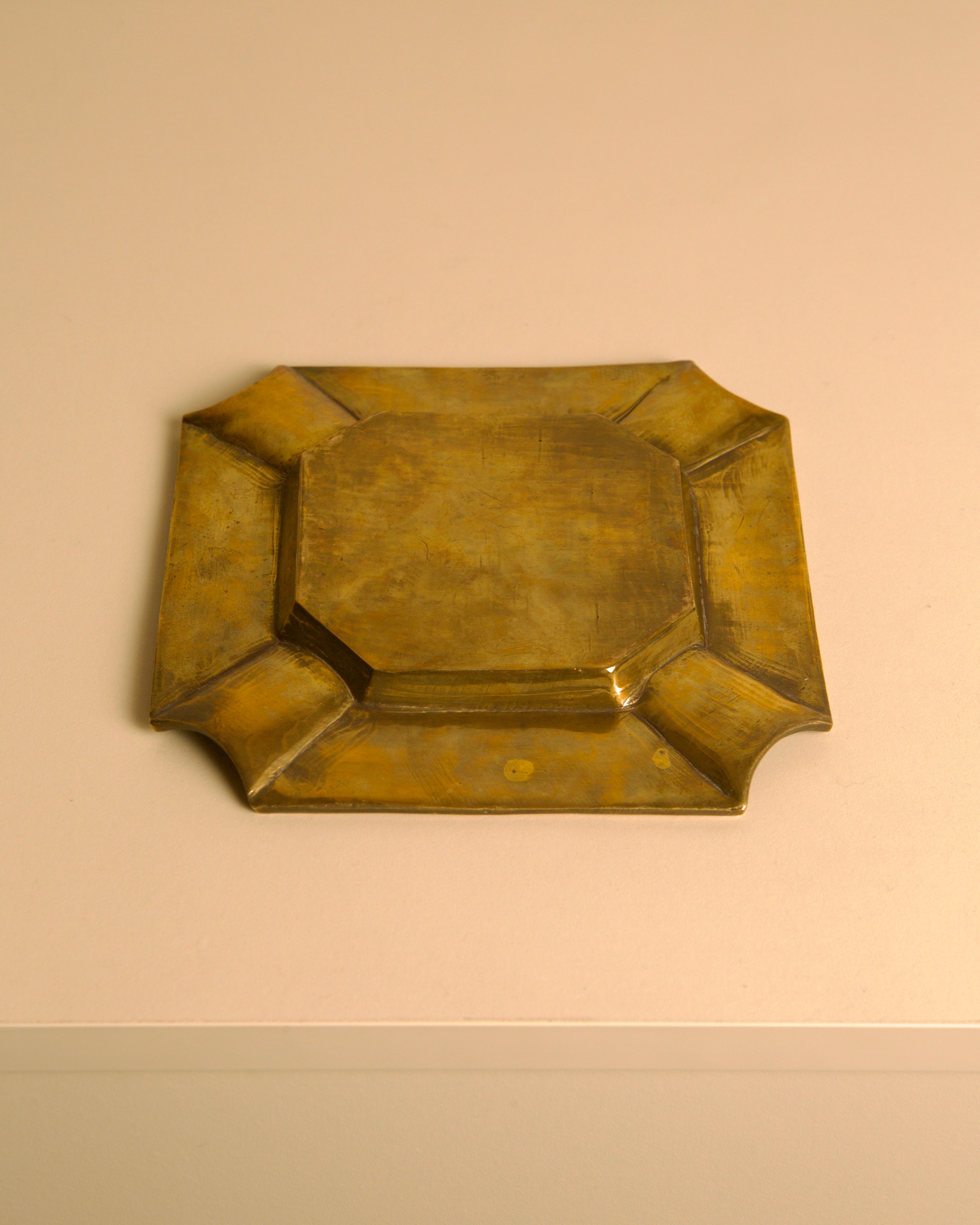 Italian "Octagonal" Brass Trinket Tray, 1960s — top view on neutral background