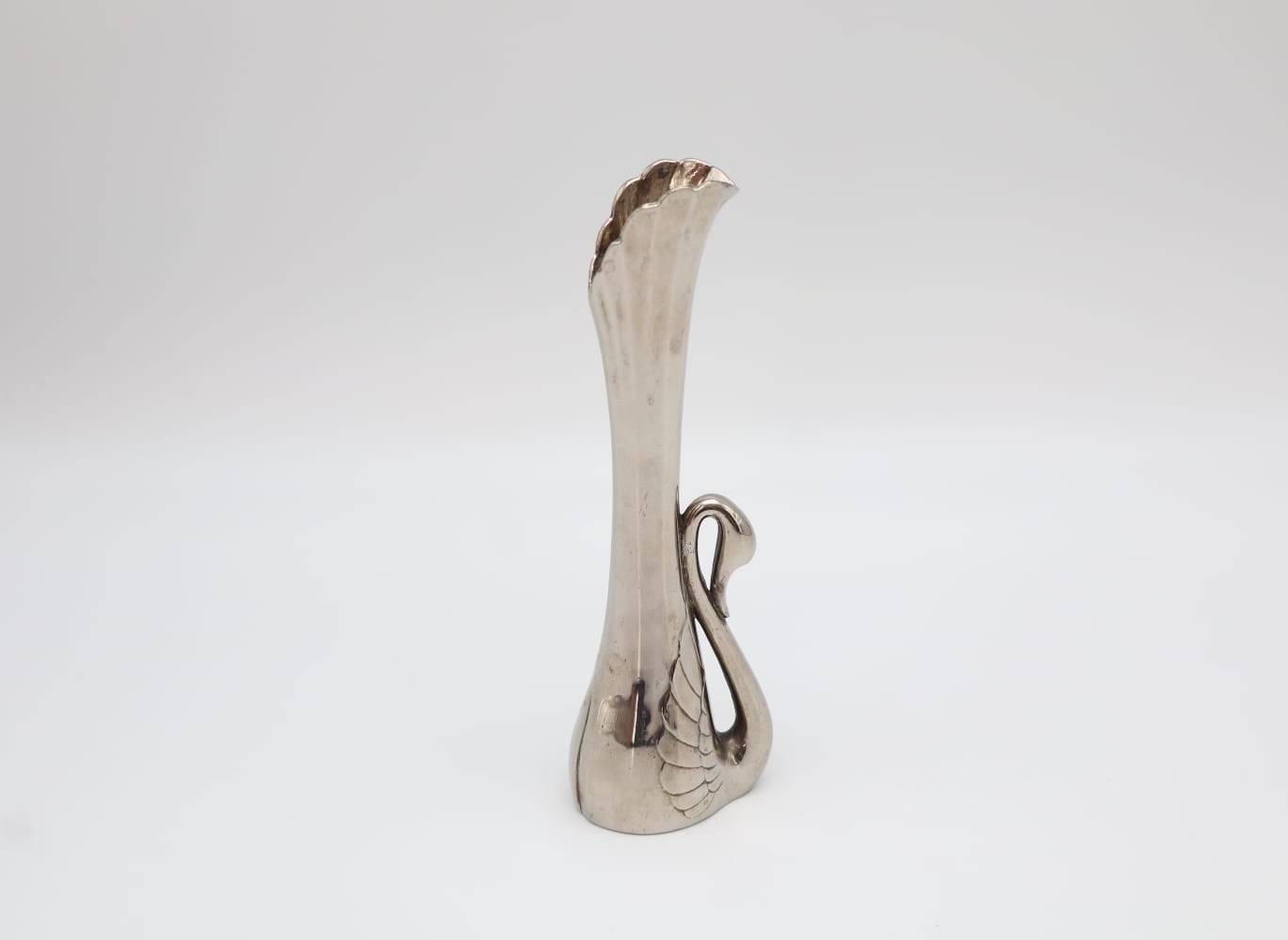 Vintage Art Deco Silver-Plated Swan Solifleur Vase (c. 1920-1930) — side angle