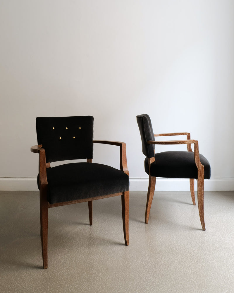 Pair of French bridge chairs 1930s with dark upholstery and wooden frames