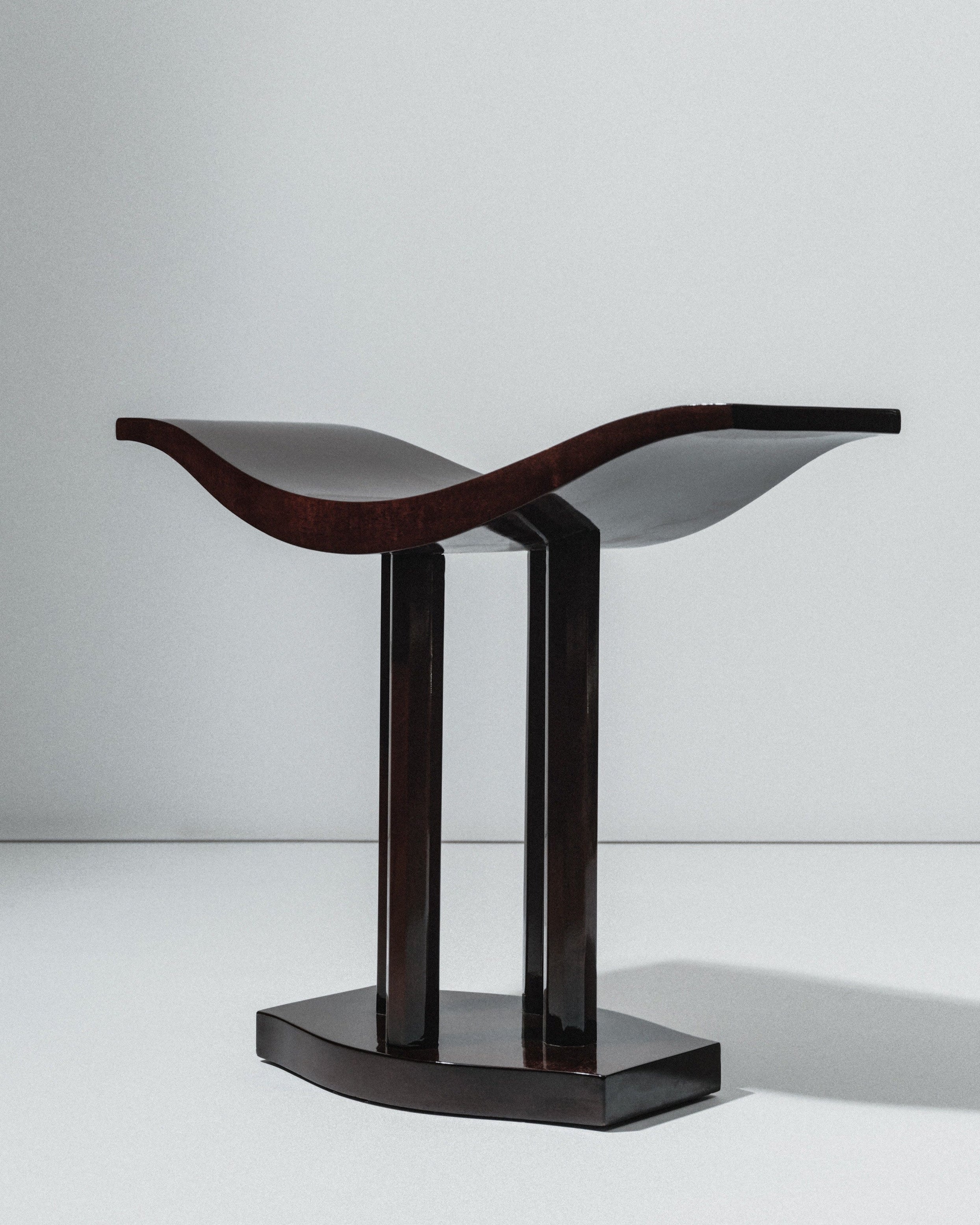 Curule Stool, Art Deco Style, Varnished Wood, Late 20th Century, France by Sahi | The Oblist