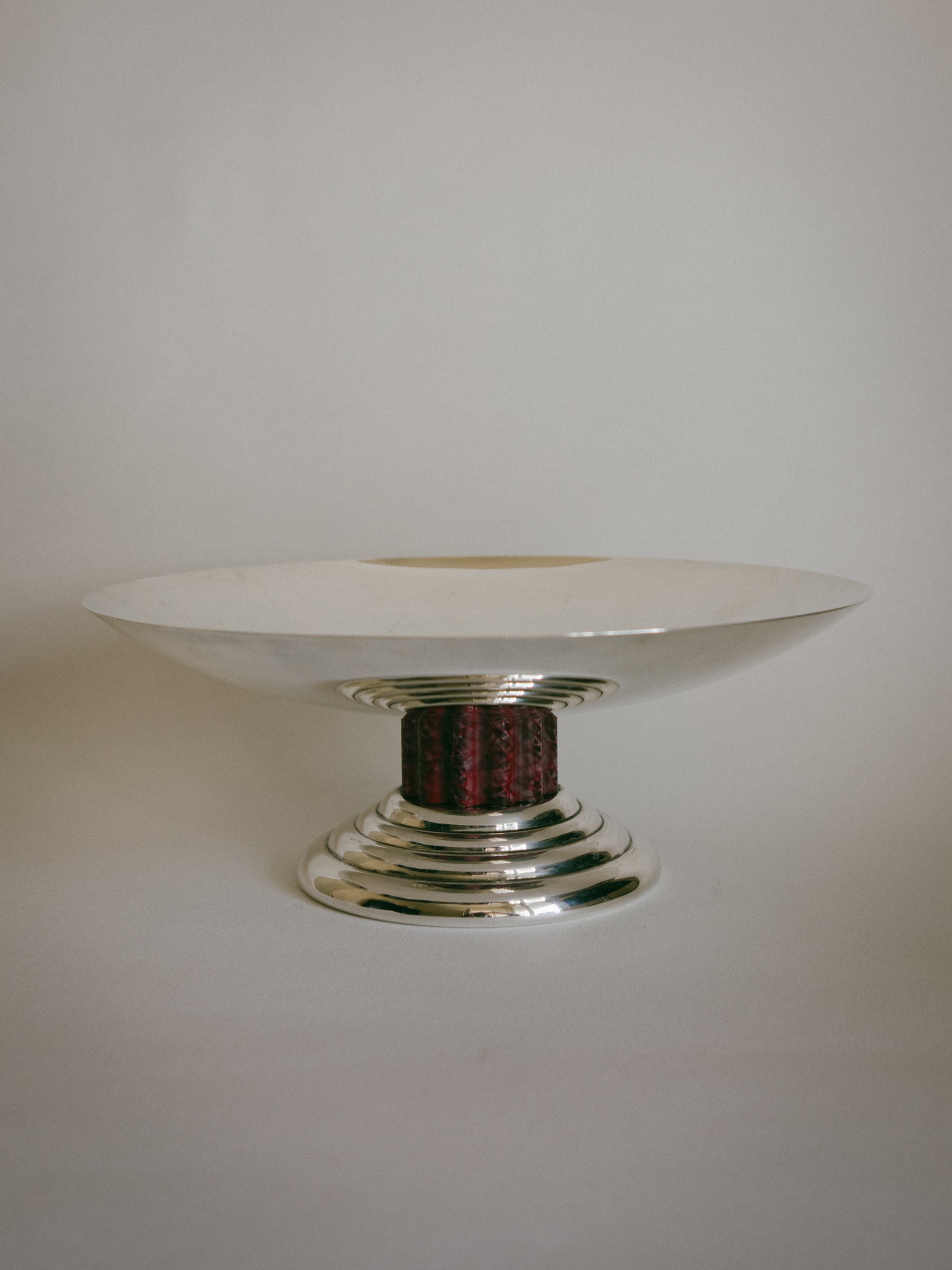 Jean Puiforcat Archival French Art Deco Silver-Plated and Red Lacquer Tazza Centerpiece — alternate view
