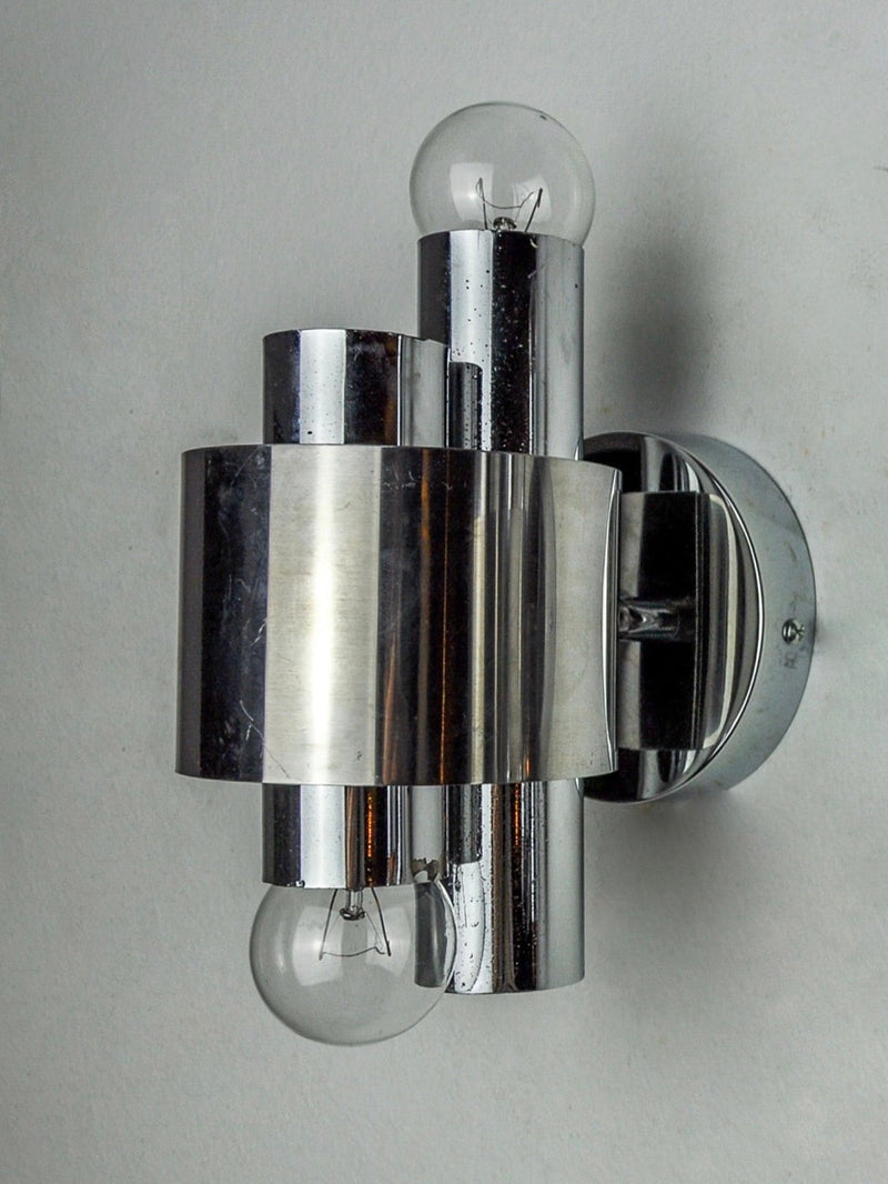 Geometric Chromed Sconce, Italy, 1970 by Malamar Studio | The Oblist — chrome finish, vintage design