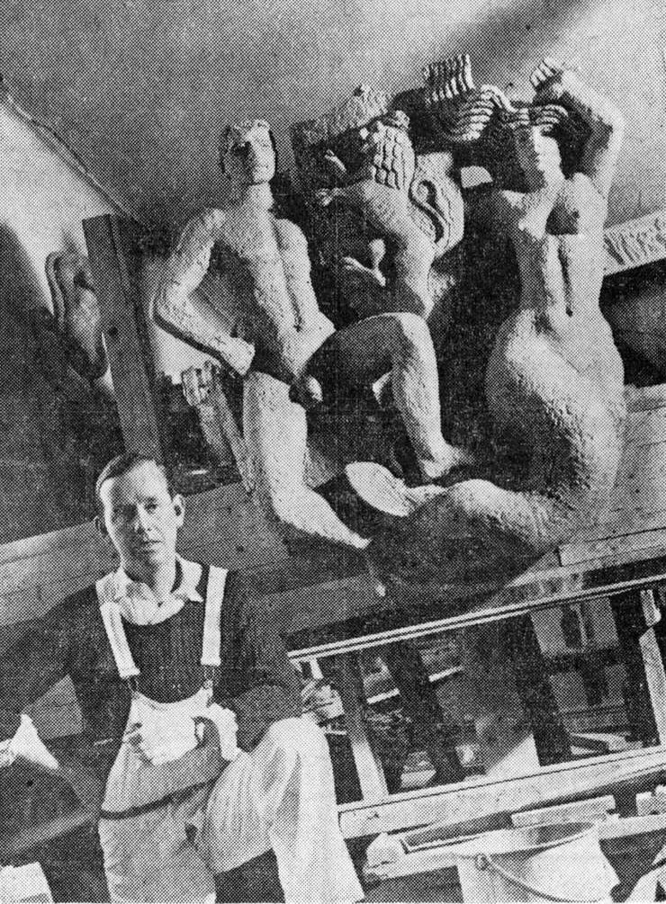 Mother & Child Plaster Sculpture by Stig Blomberg, 1950s — texture detail of plaster surface