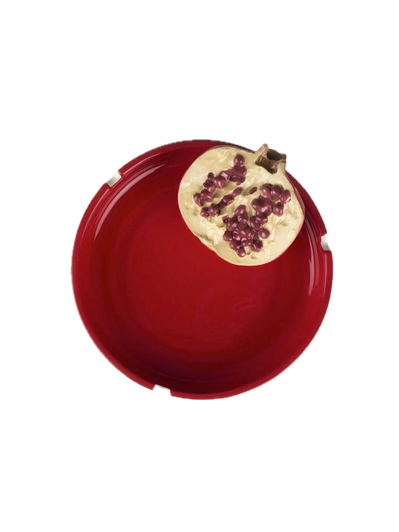 GRENADE ceramic ashtray — top view of red ceramic with pomegranate detail