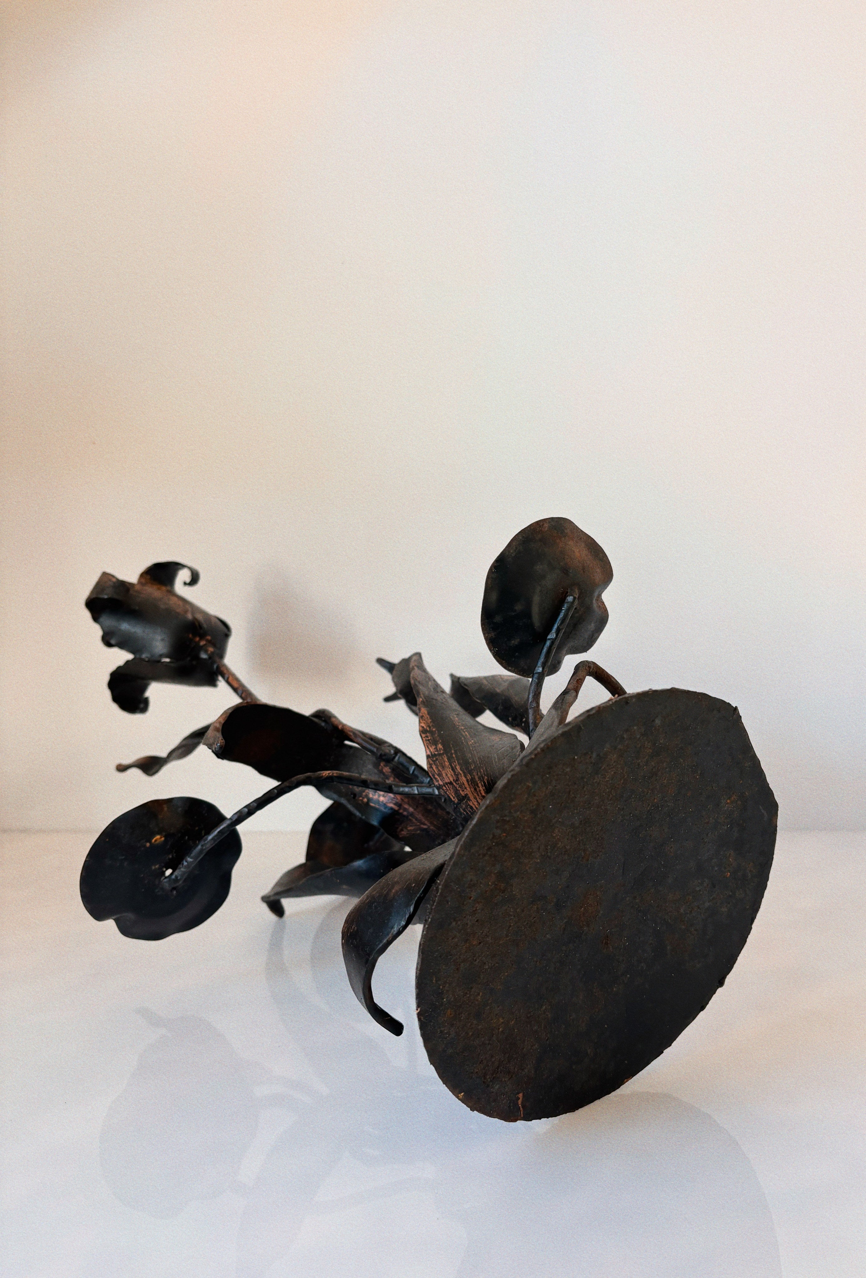 Folk Art Metal Tulip Candleholder, Poland — side angle