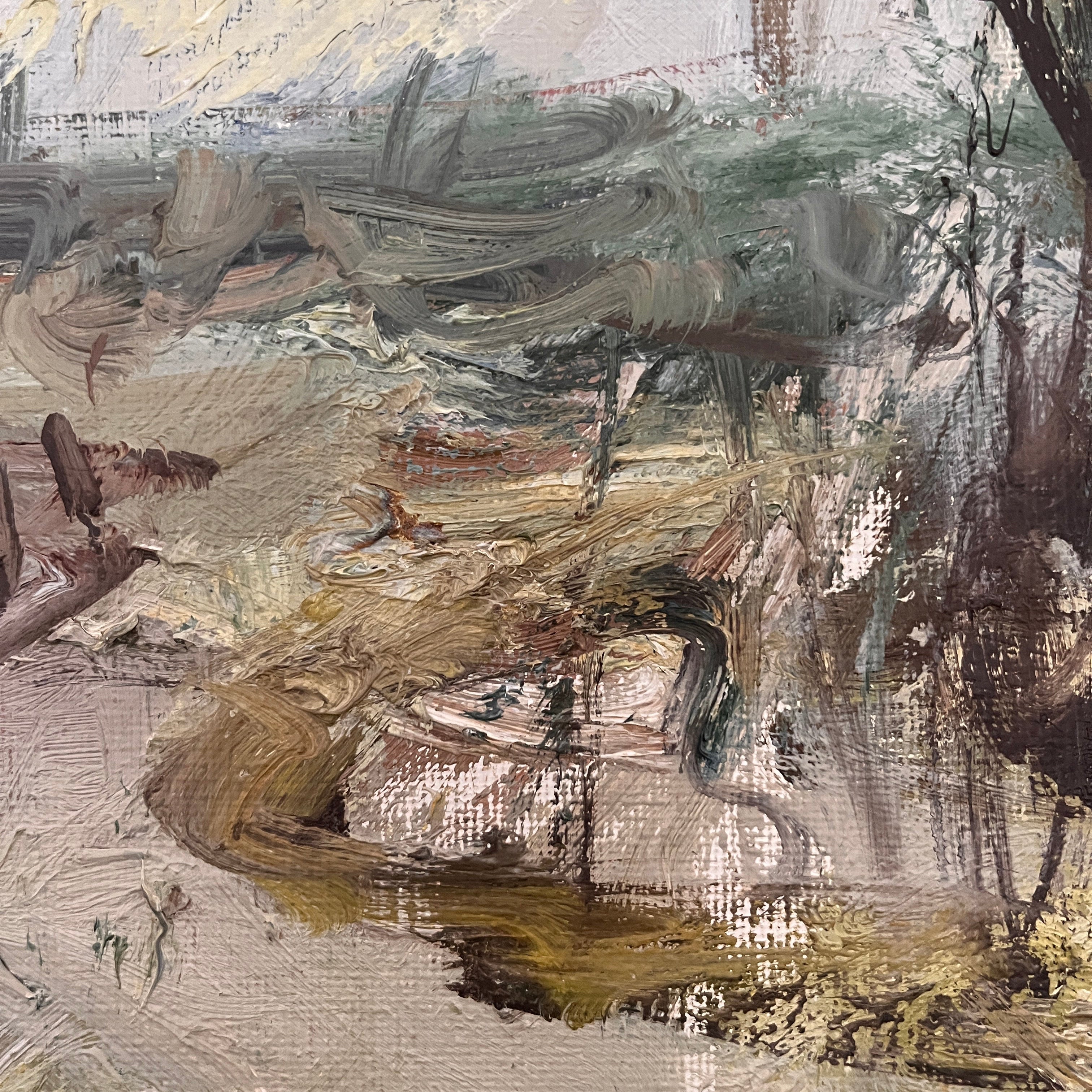 Swedish Oil On Canvas by Owe Wessbohn. 1985. — close-up of textured paint details