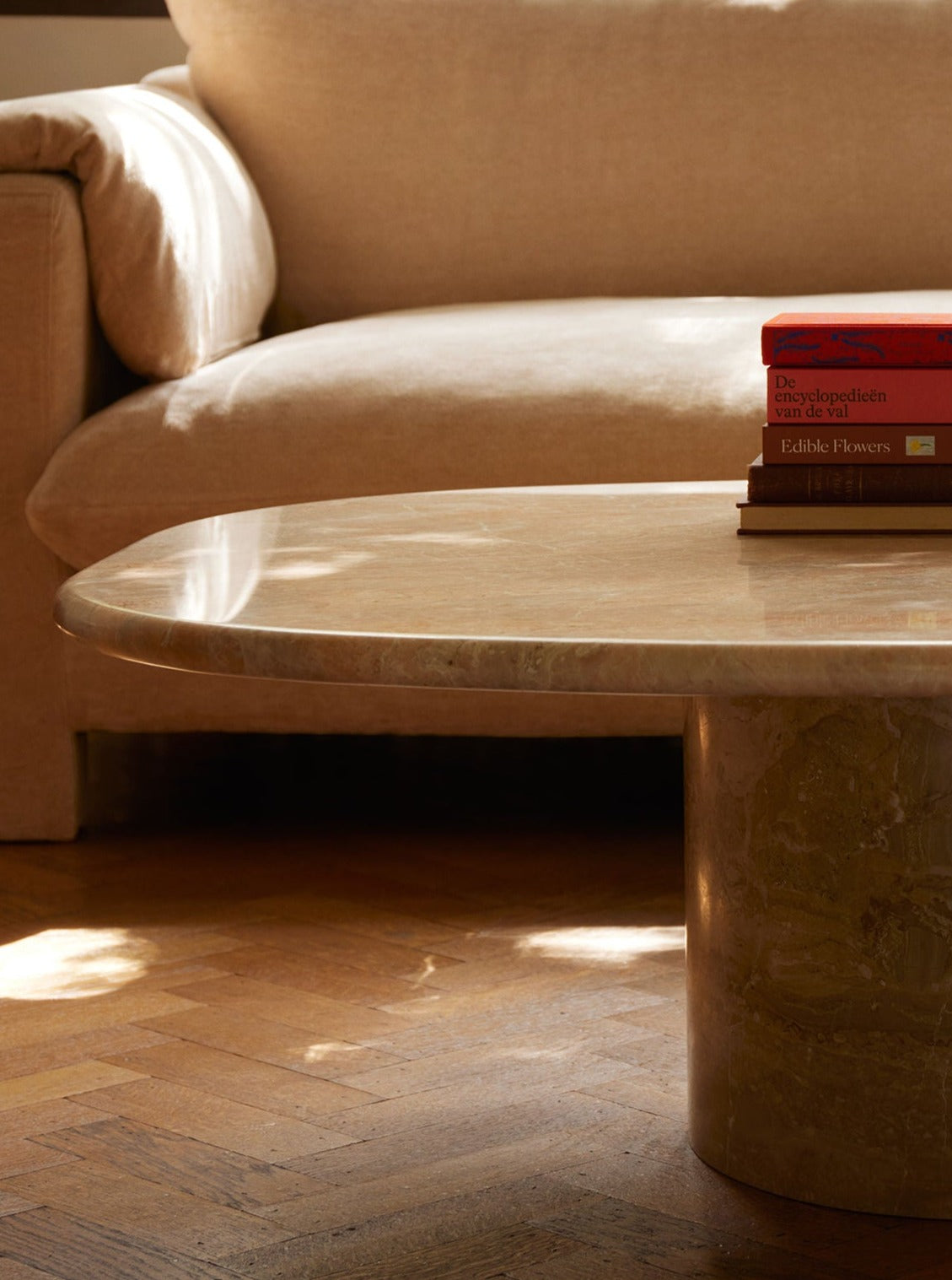 Circa Coffee Table in Breccia Oniciata Marble — side angle