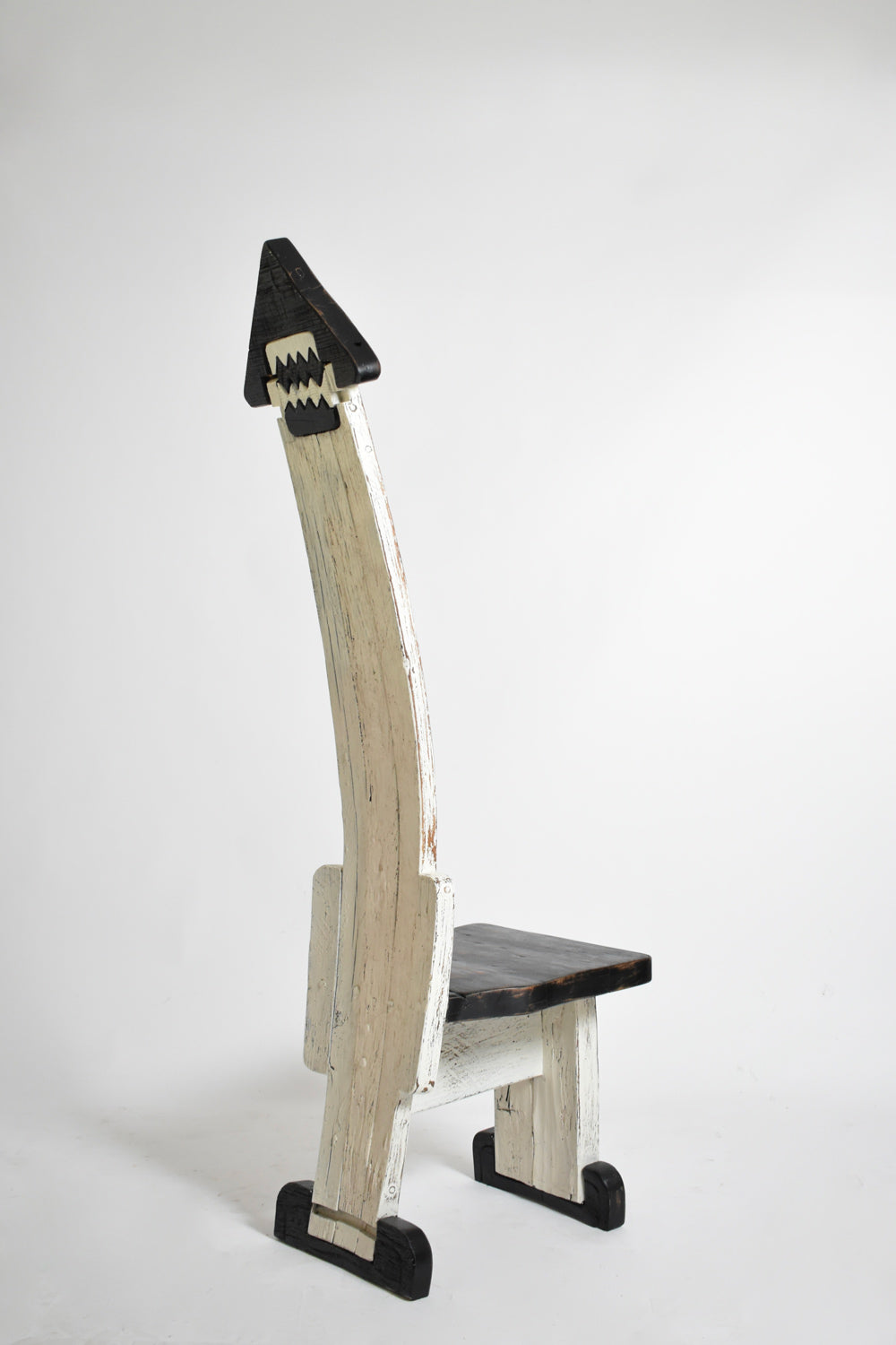 Pair of Bicolor Tainted Wood Chairs Totems, 1980s — detail view