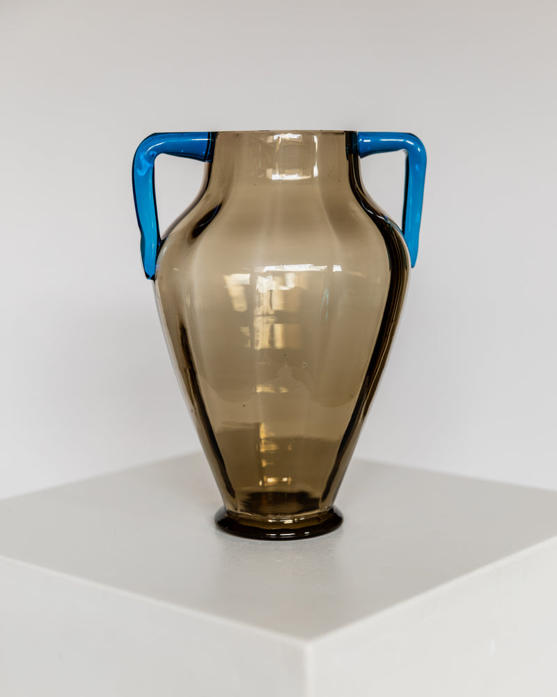 Vintage Murano glass amphora vase with blue handles, Italy 1960s
