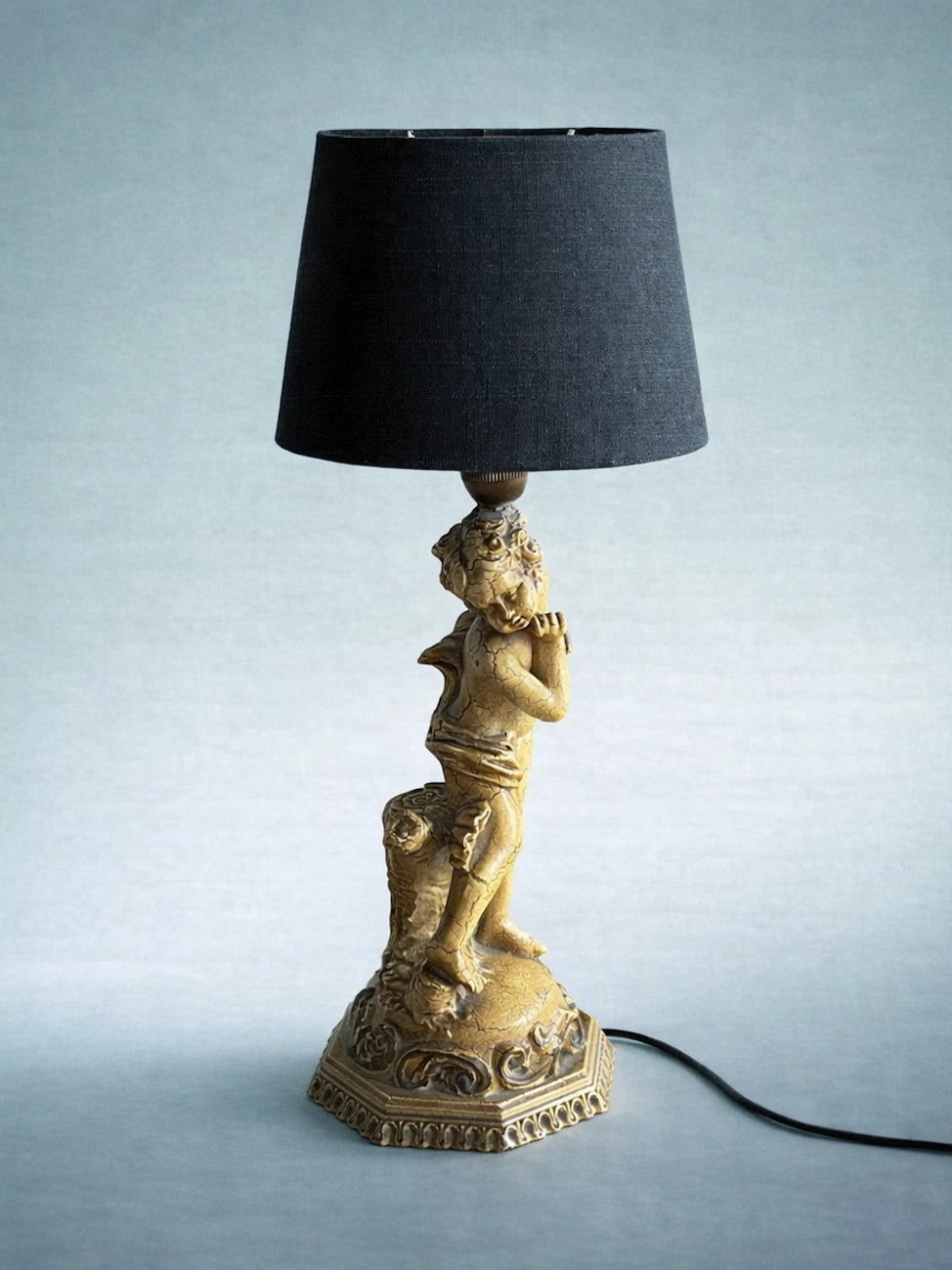 1950s Antique Italian Ornamental Putto Lamp — side angle