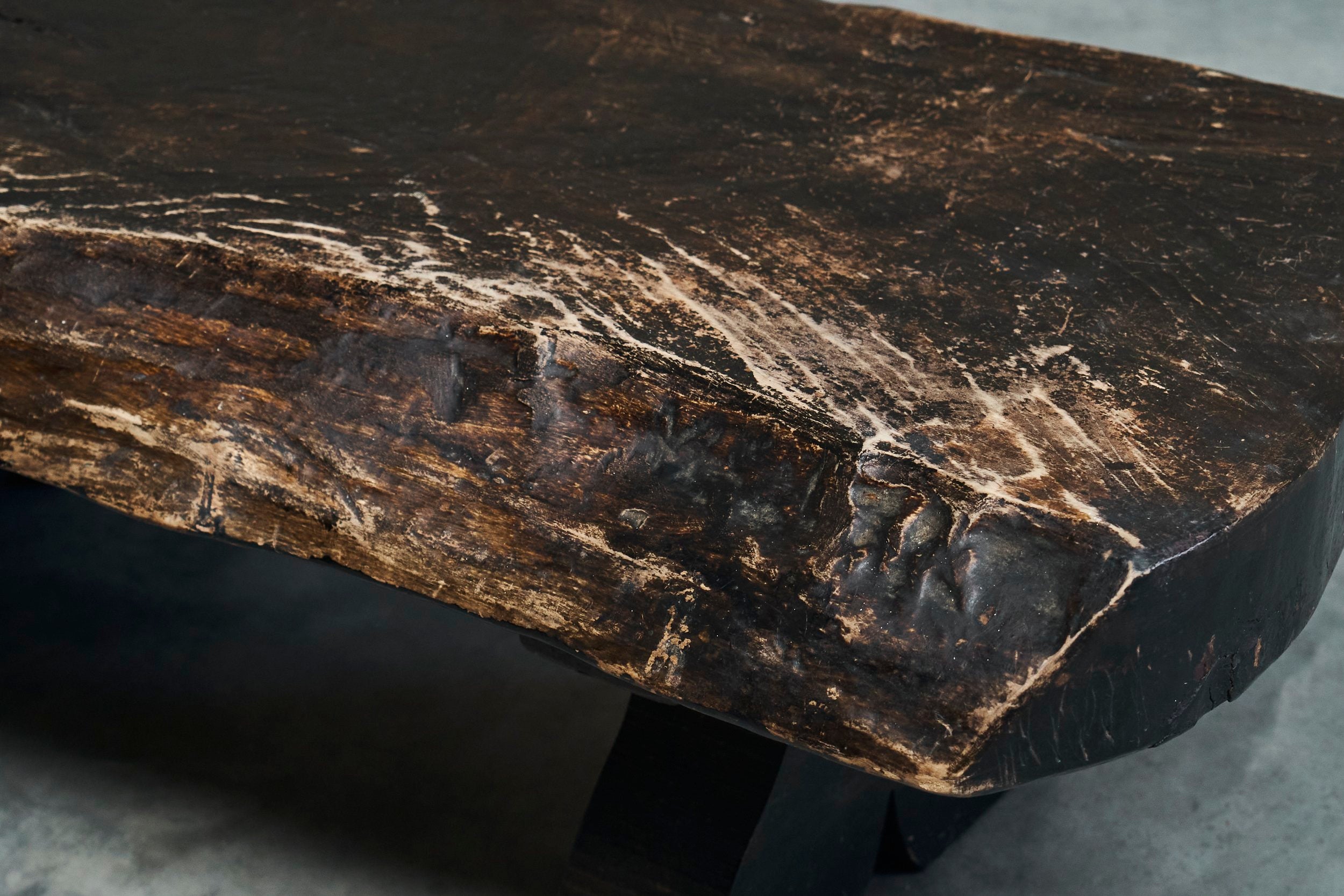 Sculptural Live Edge Coffee Table in Solid Dark Stained Wood — alternate view