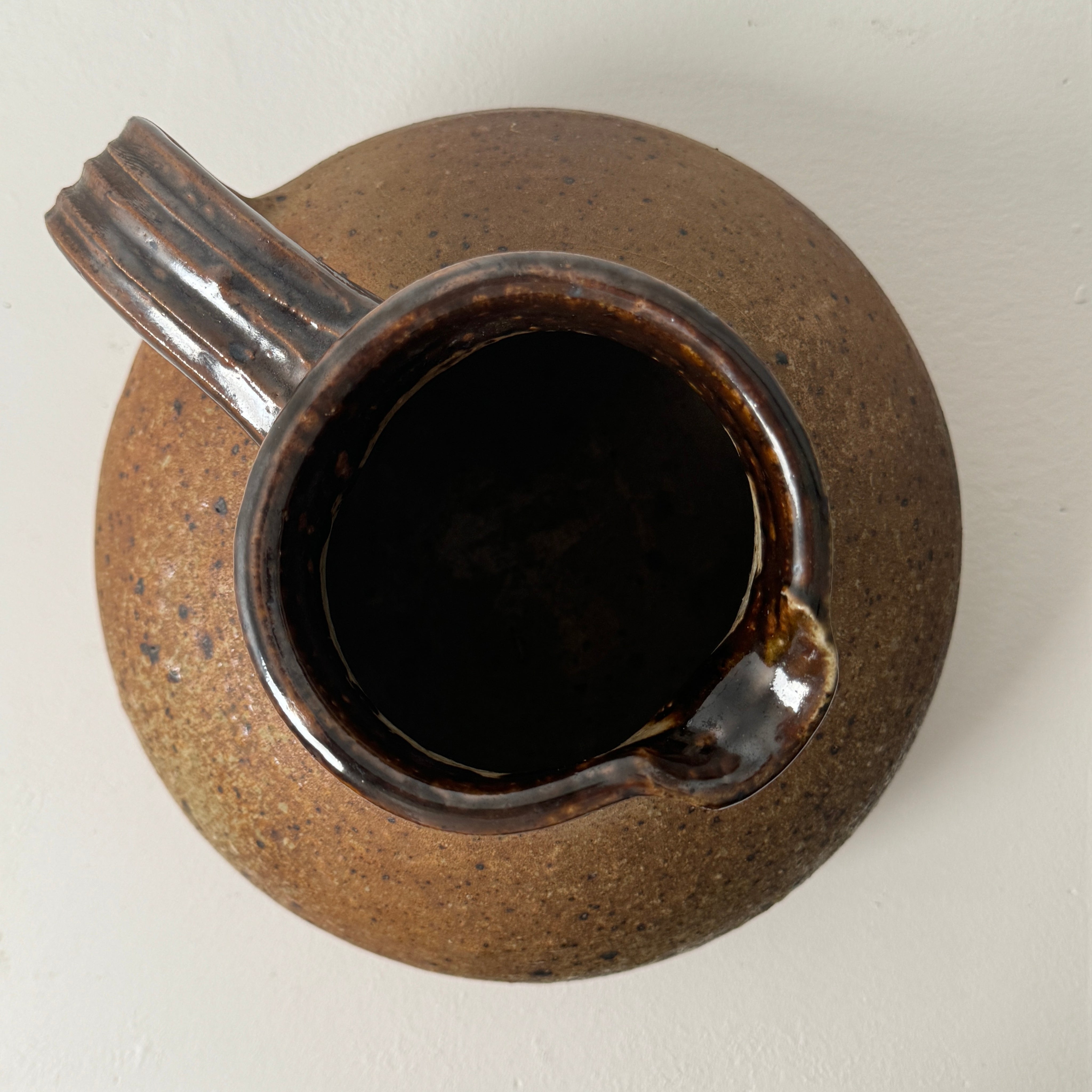 Interior view of large stoneware pitcher by Pierre Digan 1960s