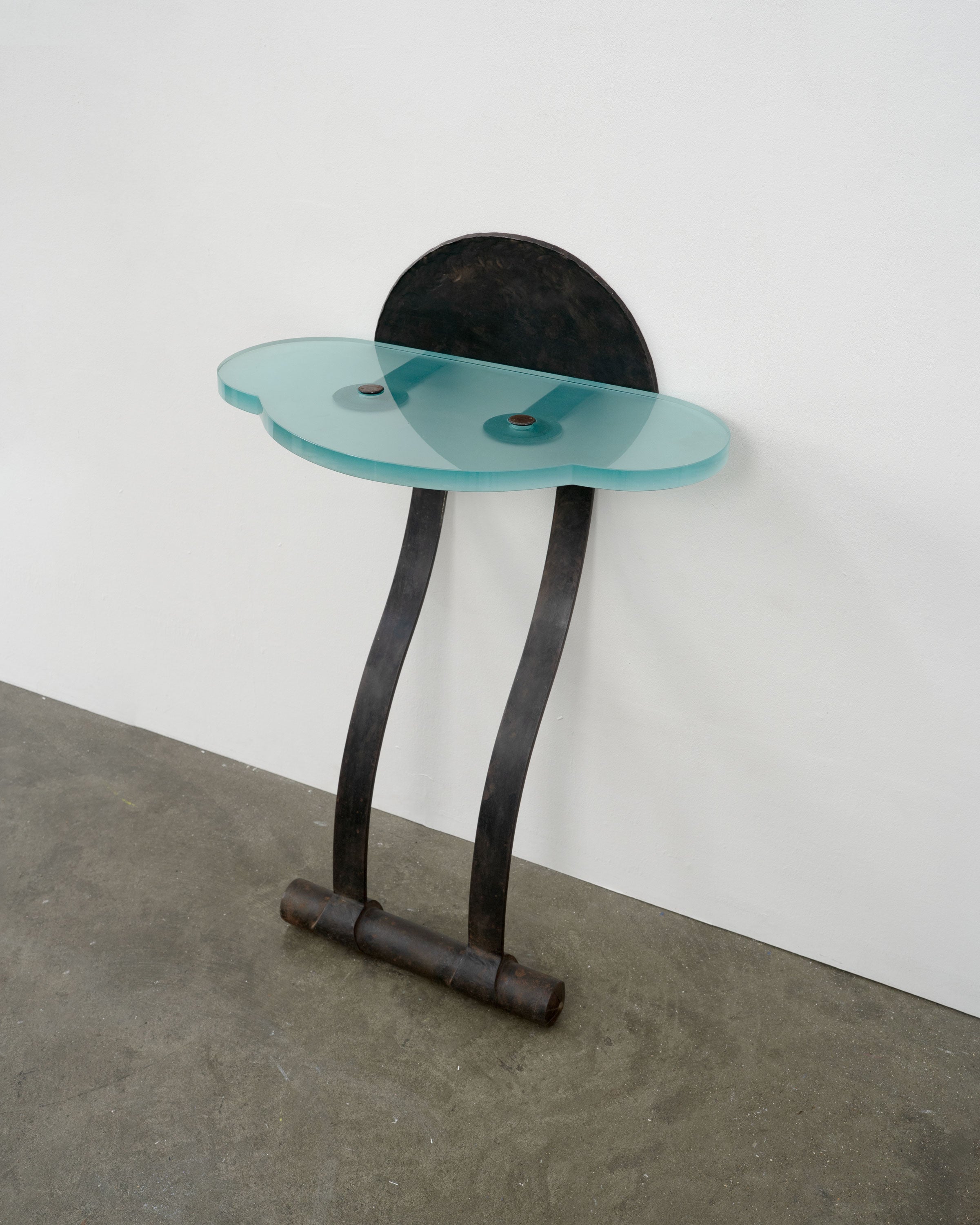 Wrought Iron and Cast Glass Leaning Console Table