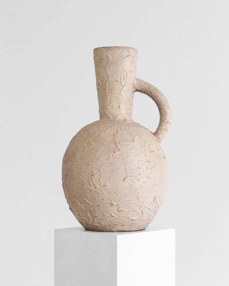 Large Textured Ceramic Floor Vase by Spigel | The Oblist — handcrafted beige finish