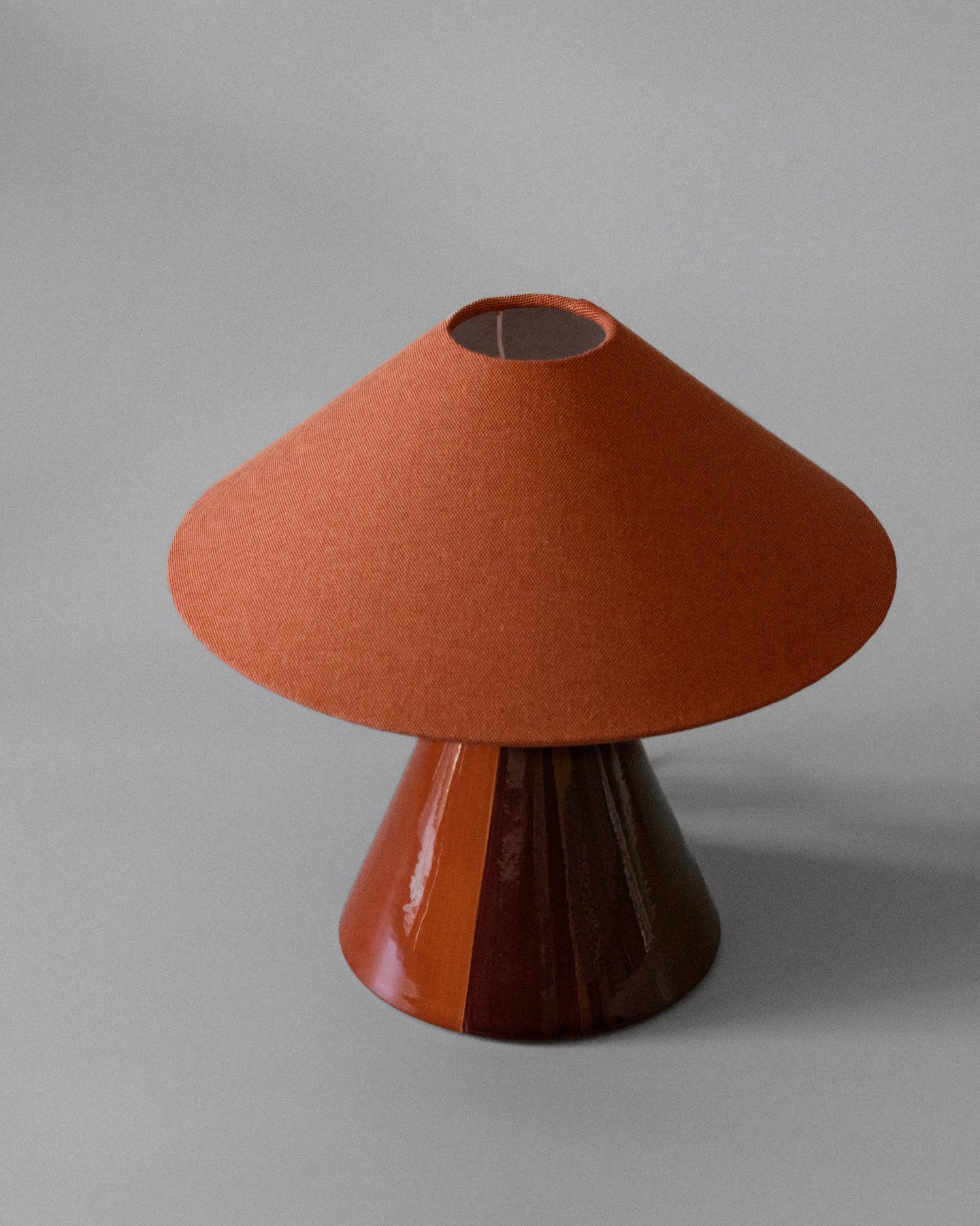 Caterina Table Lamp - Cognac - top view highlighting fabric shade and ceramic base