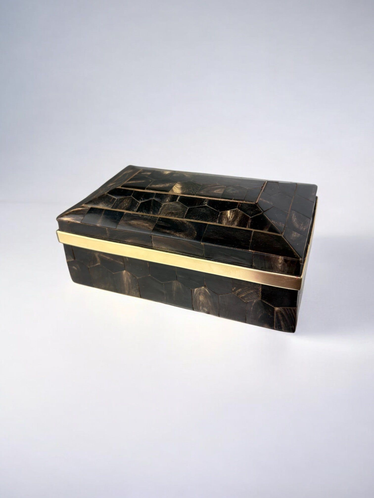 Tessellated Faux Tortoiseshell & Brass Box, Italy, 1970s — lifestyle setting