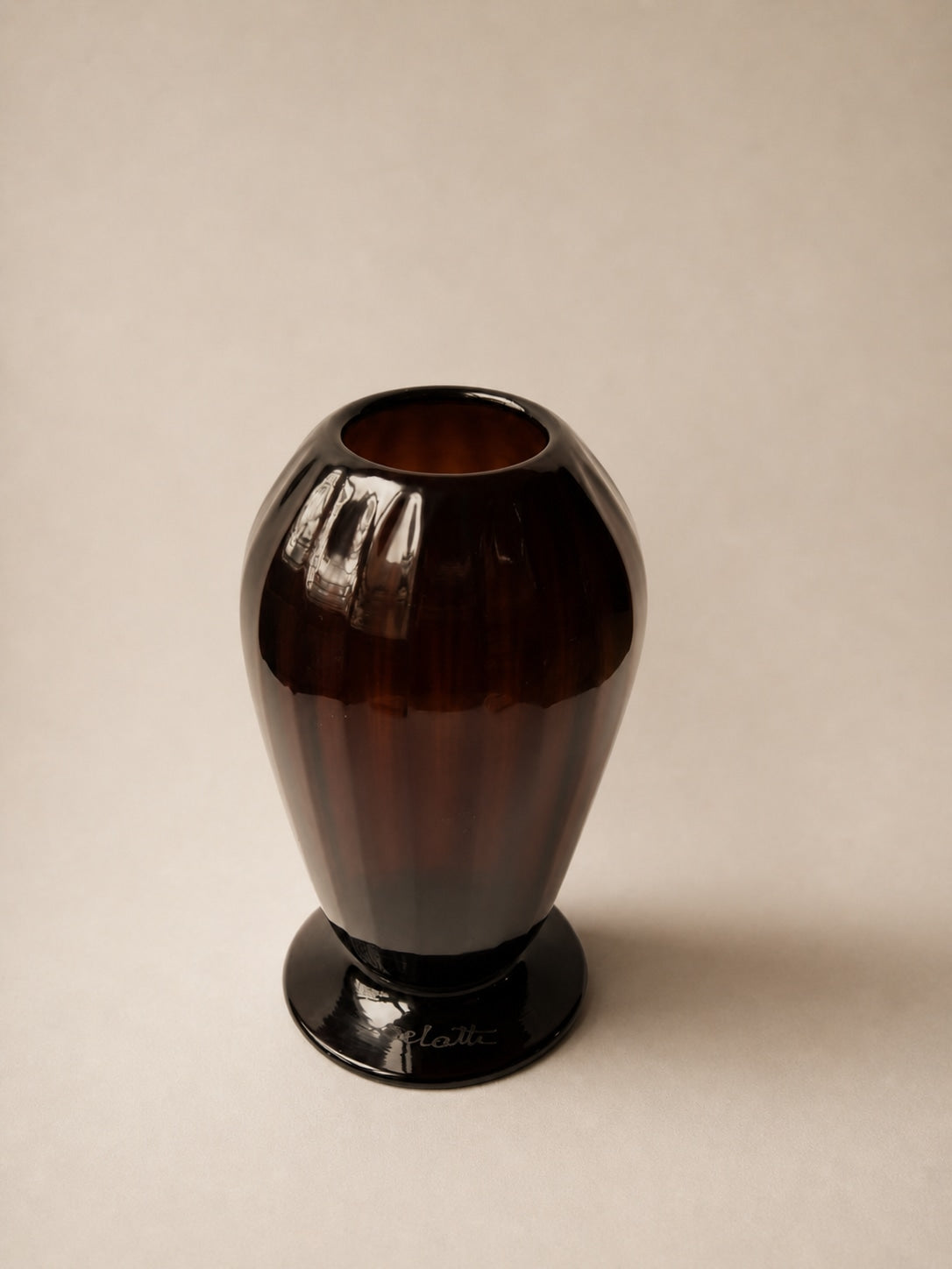 Signed André Delatte Nancy Art Deco Amethyst Glass Vase, France 1930s — side angle