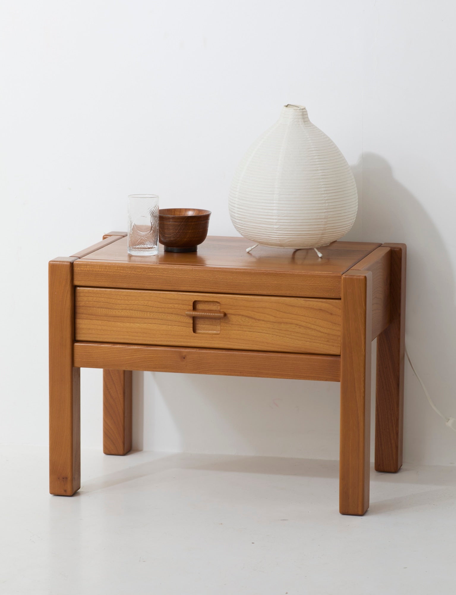 Vintage artisanal one-drawer Side Table in Wood (Elm), France circa 1980 by DIG IN JAPAN | The Oblist