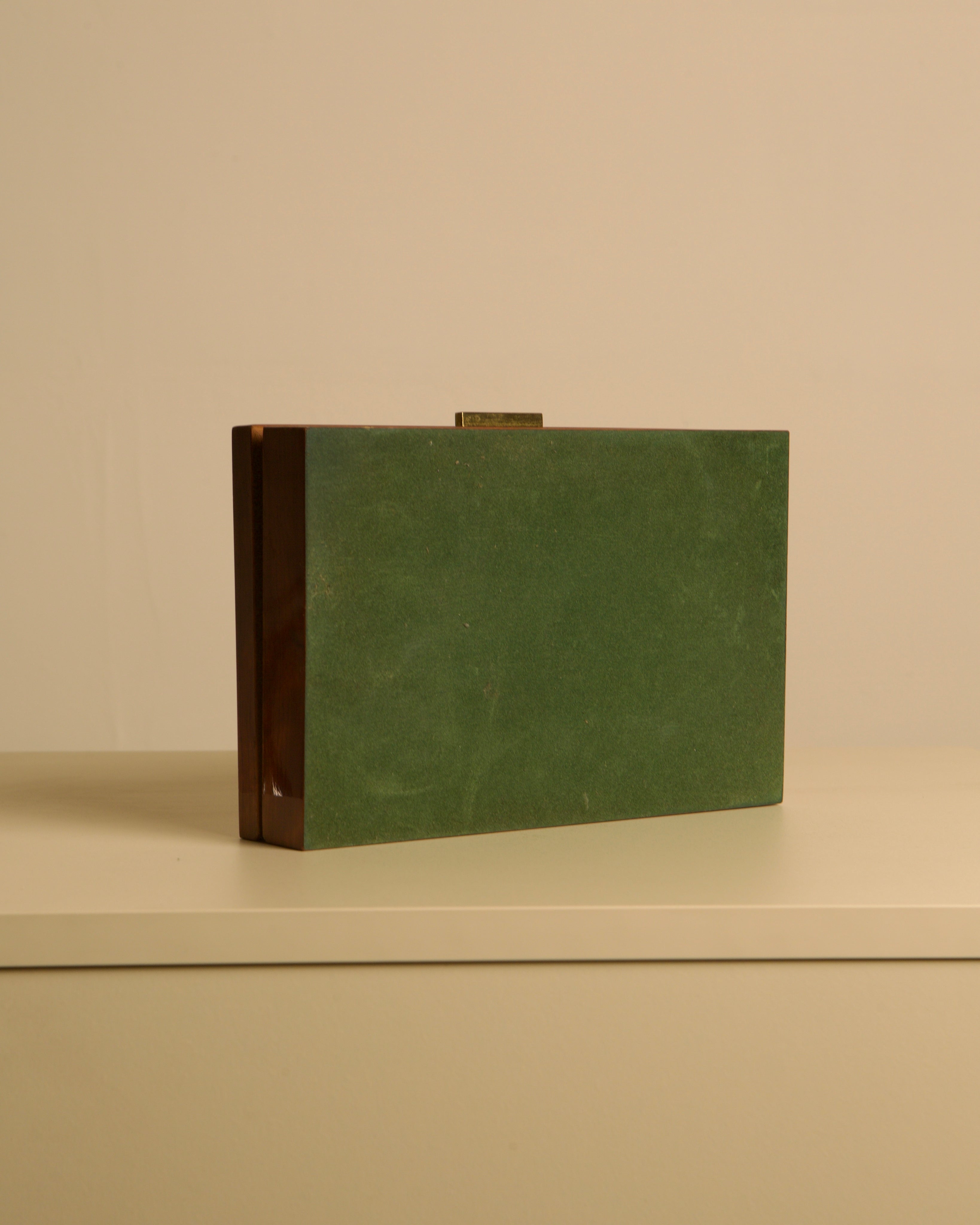 Italian Lacquered Wooden Box 1960s — side view of green lacquer finish