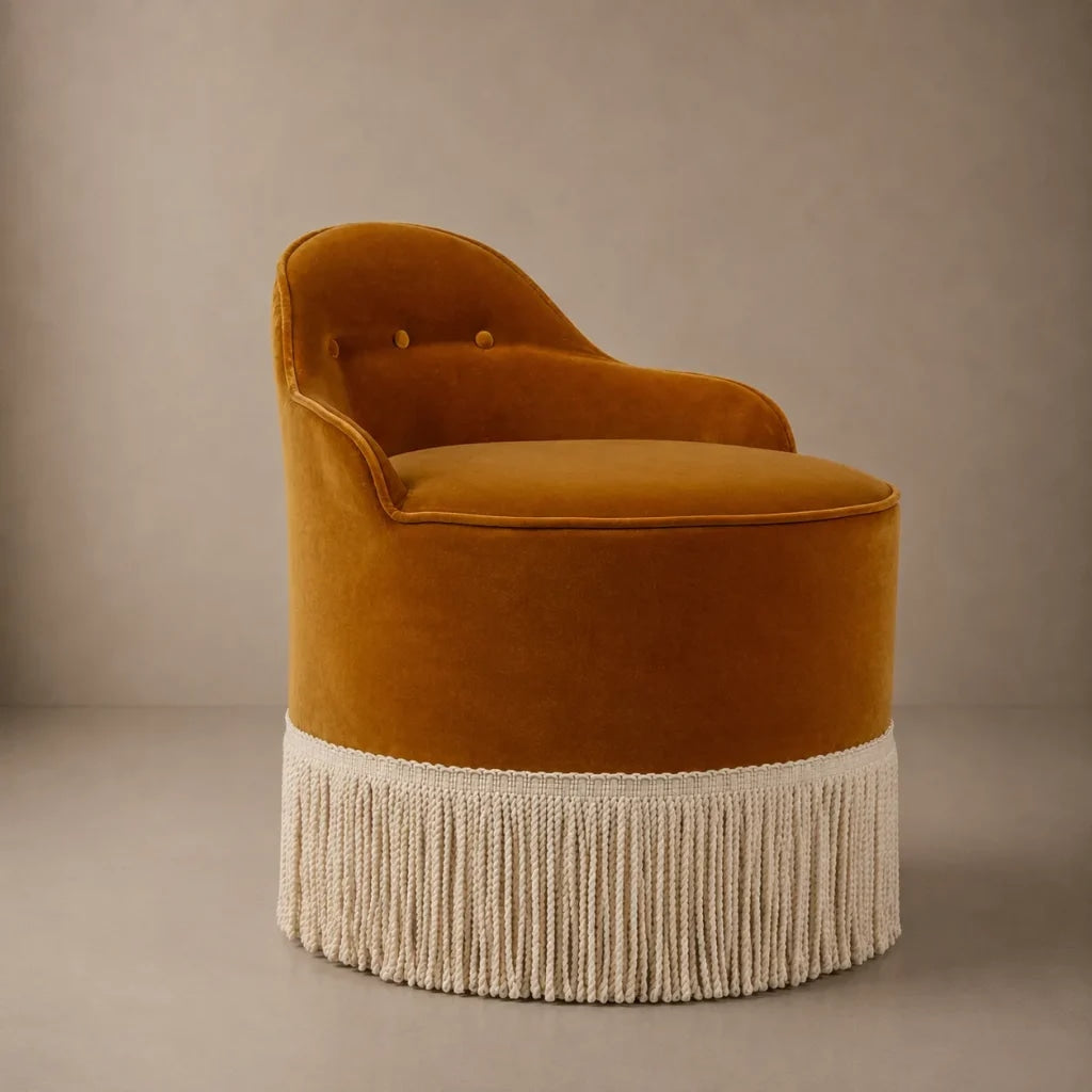 Lou Vanity Stool - Blue Stone Velvet & Blue Fringe by RIJD Interior — variant detail